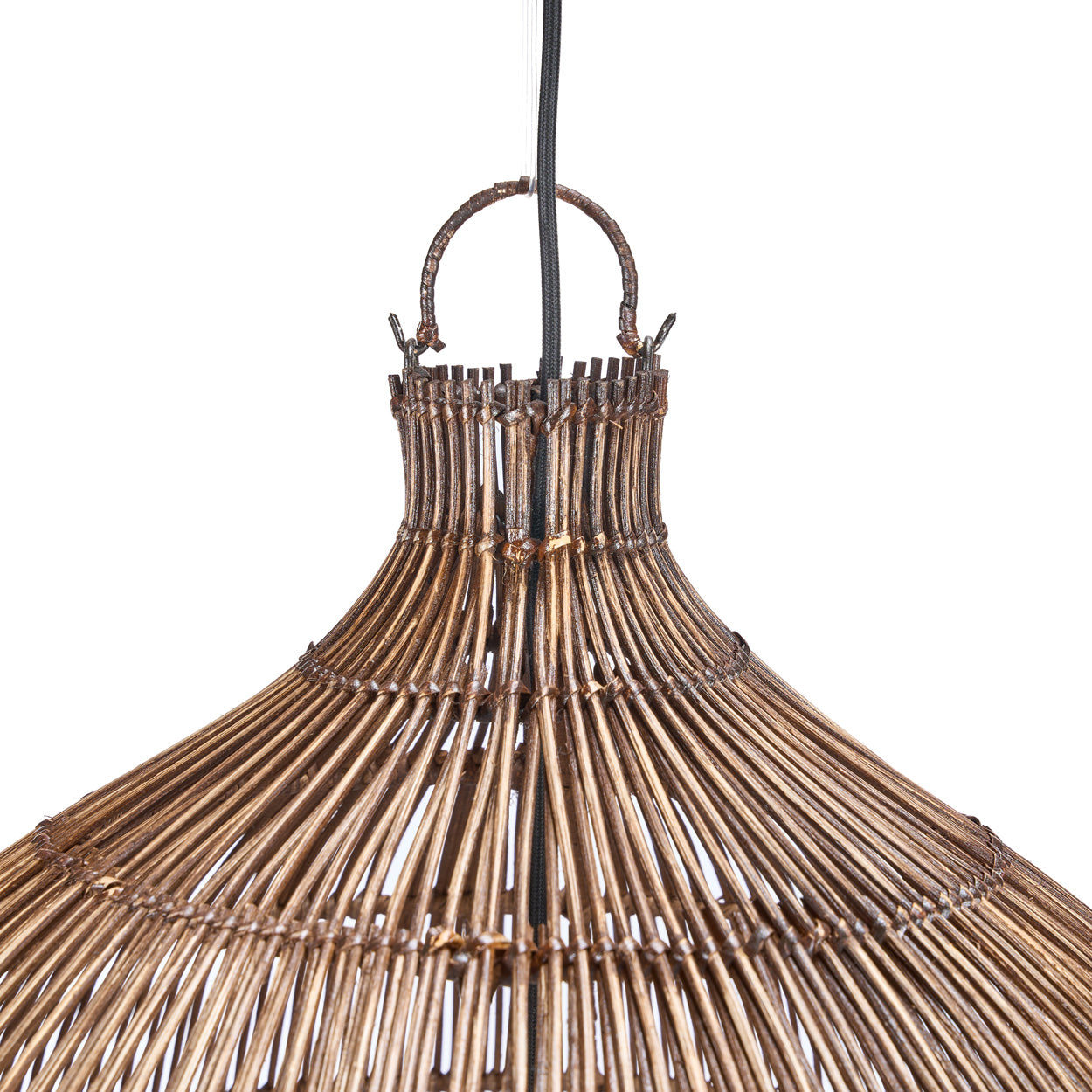 Wicker pendant light on a white background