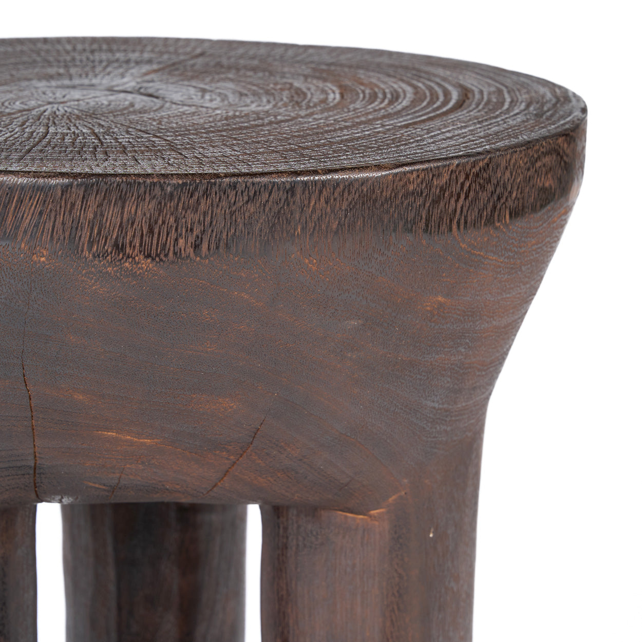 Close-up of a dark walnut colour side table.