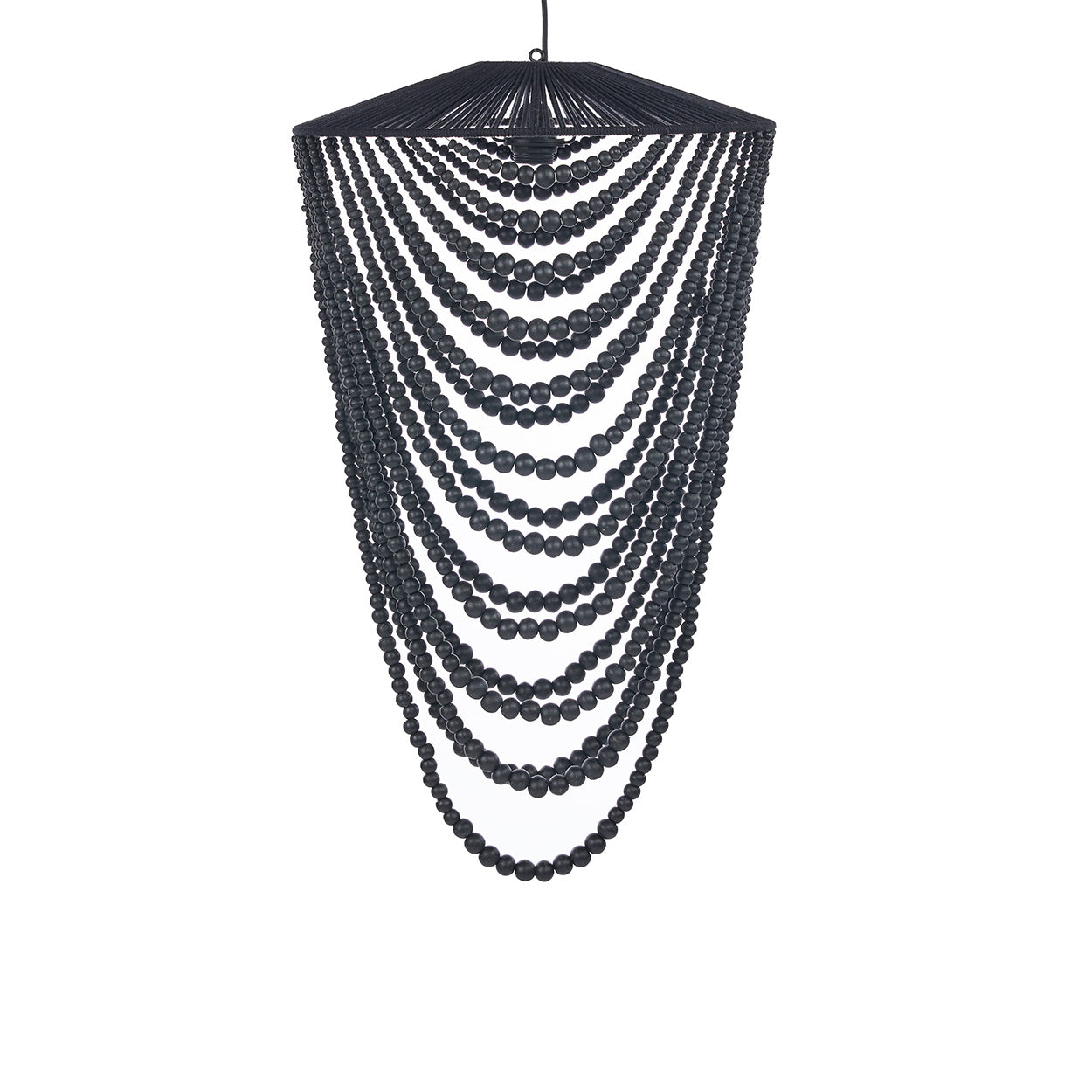 Black beaded chandelier on a white background