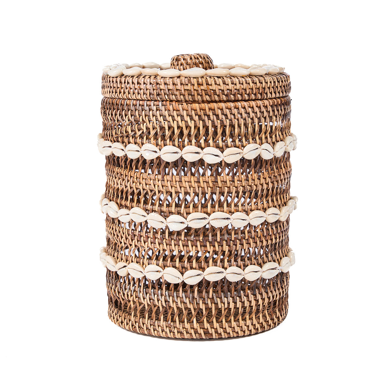 Woven rattan basket with on a white background