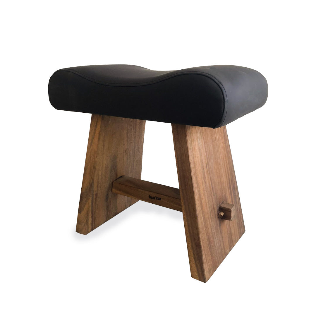 THE SUAR Stool with Leather - Natural Black