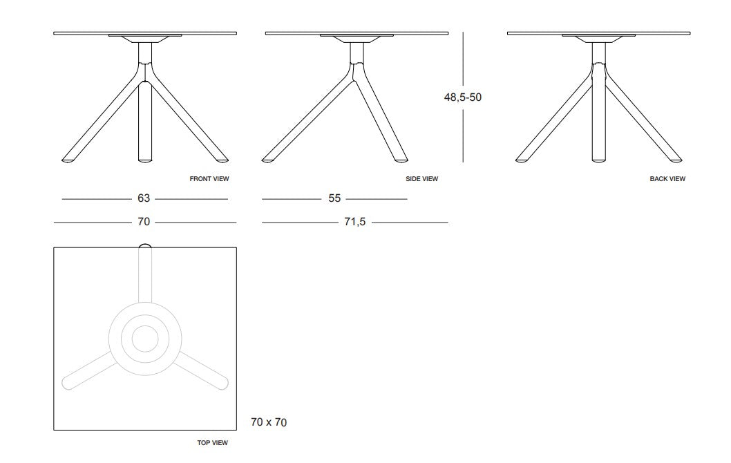 MIURA Table 70x70 H50 Dimensions