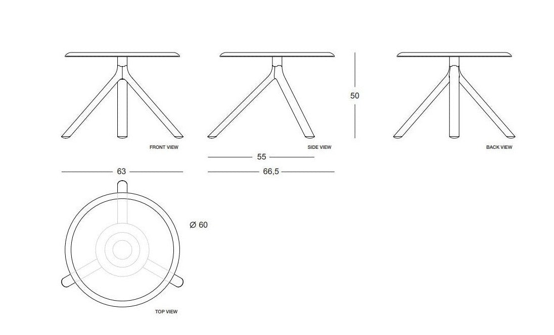 MIURA Table H50 D60 Dimensions