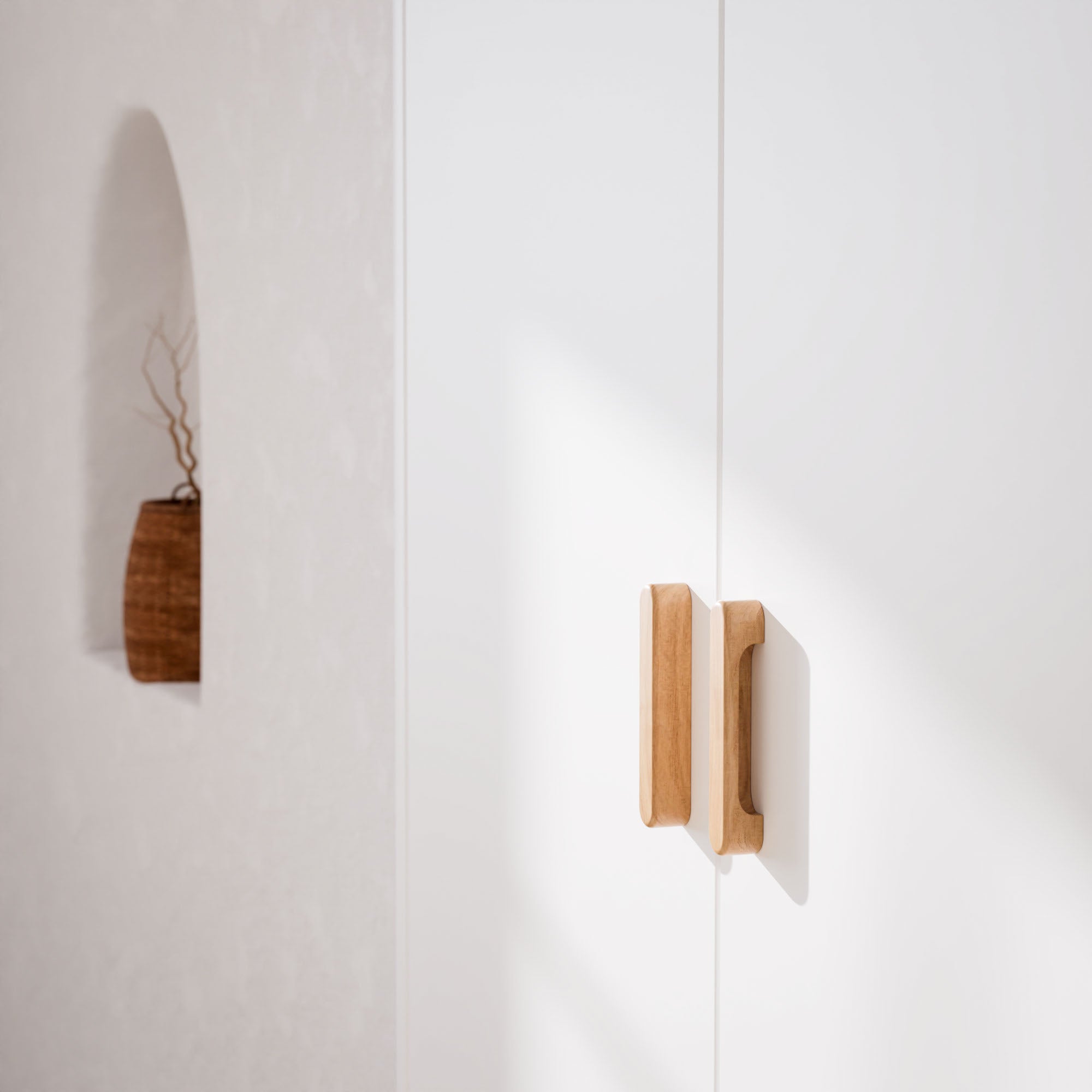 Close-up of a NEREE Wardrobe 3D with wooden handles