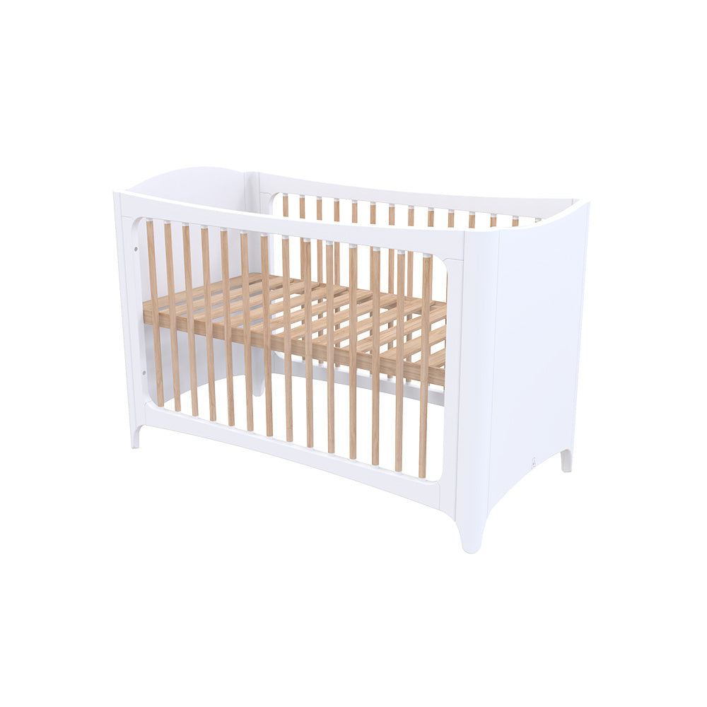 NEREE LIT Bed 60X120 - Neige with wooden slats on a white background