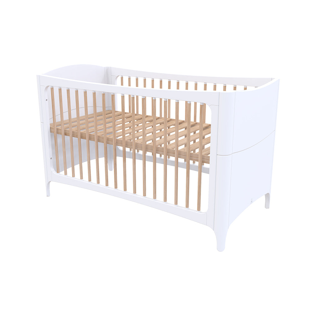 NEREE LIT Bed 70X140 - Neige with wooden slats on a white background