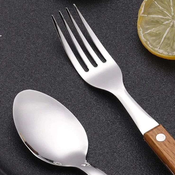 Retro Style Dinnerware Wood And Stainless Steel