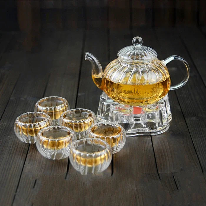Glass Teapot with Infuser In Pumpkin Shape