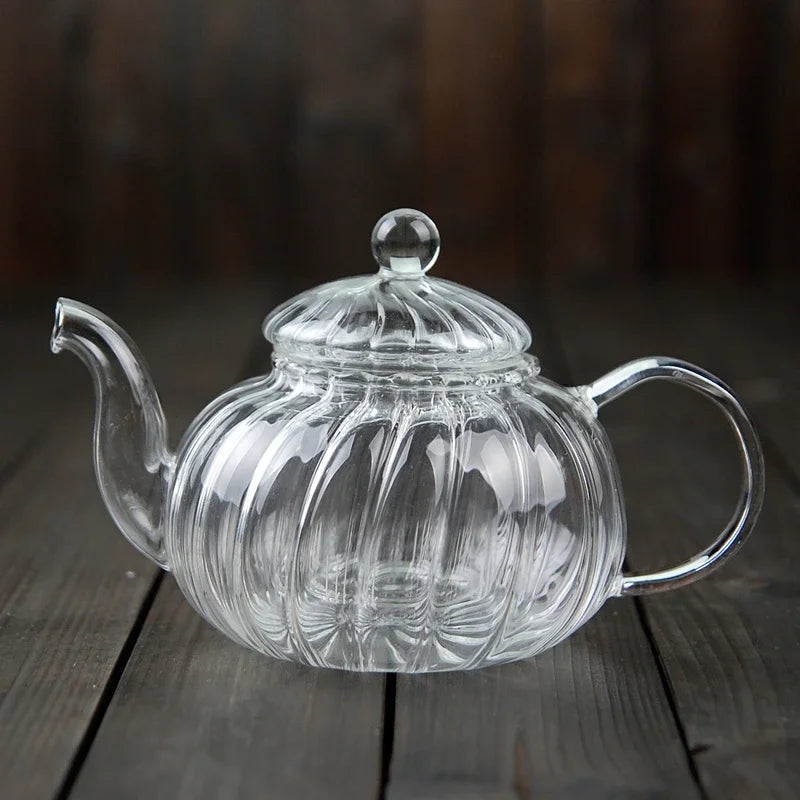 Glass Teapot with Infuser In Pumpkin Shape