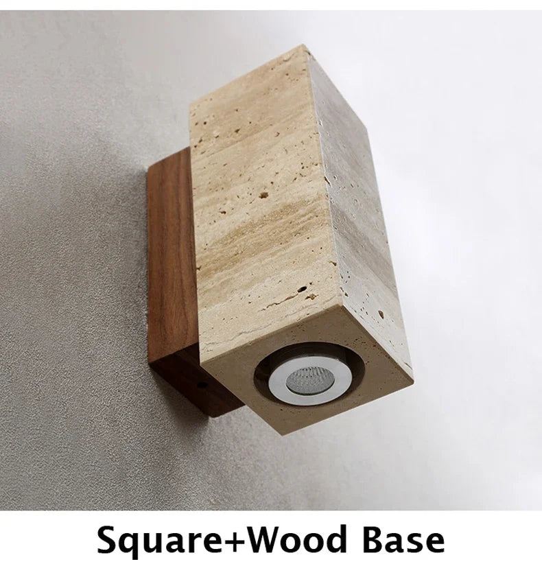 Wabi Sabi Wall Lamp From Travertine Stone Square Wood