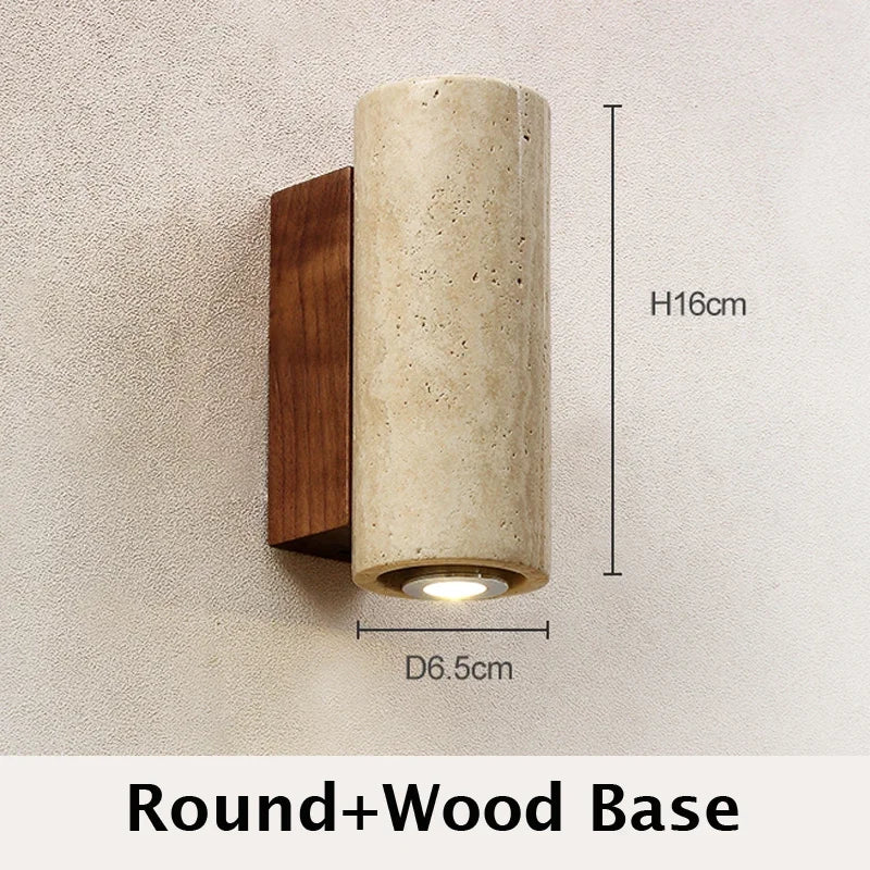 Wabi Sabi Wall Lamp From Travertine Stone Round Wood 2