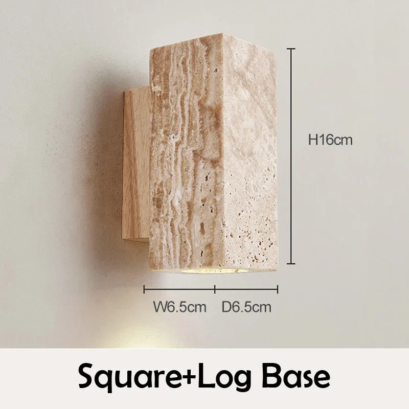 Wabi Sabi Wall Lamp From Travertine Stone Square Log