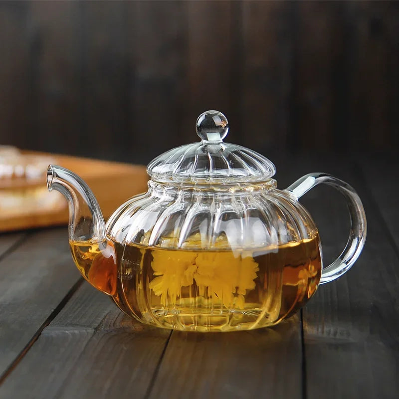 Glass Teapot with Infuser In Pumpkin Shape