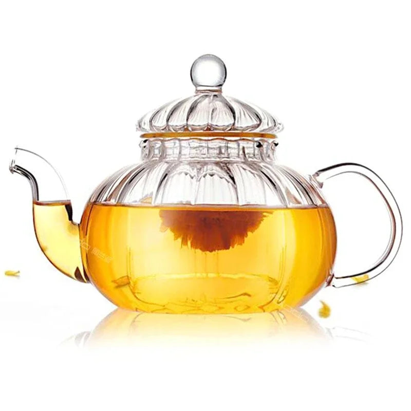 Glass Teapot with Infuser In Pumpkin Shape