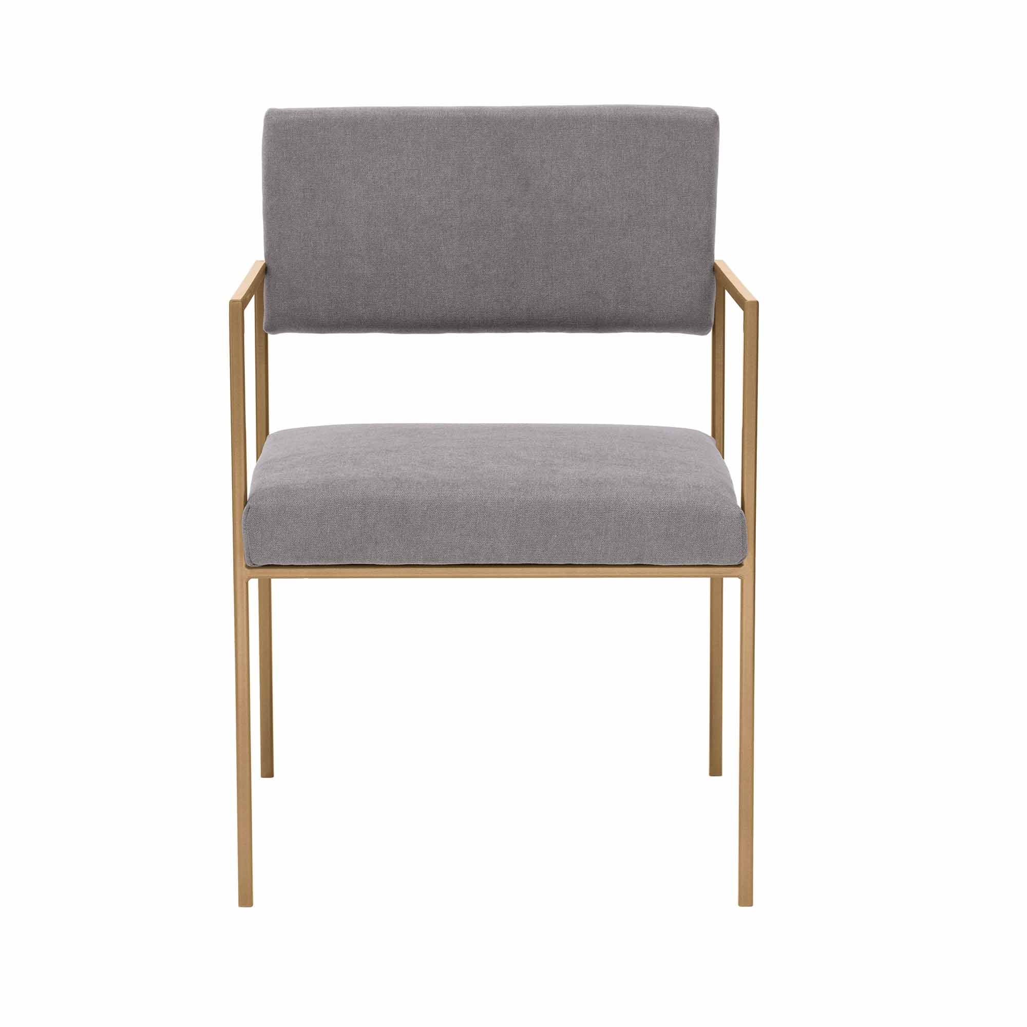 CUBE Armchair, Powder-Coated Steel Frame front view grey fabric, yellow frame