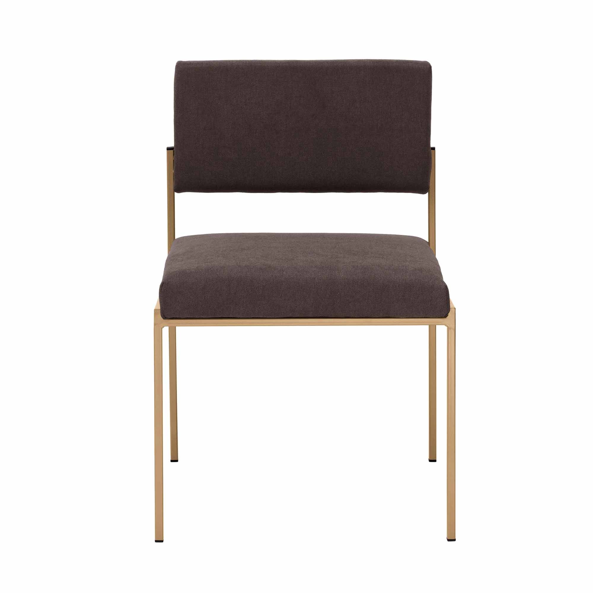 Chair, Powder-Coated Steel Frame, front view, brown fabric, yellow frame