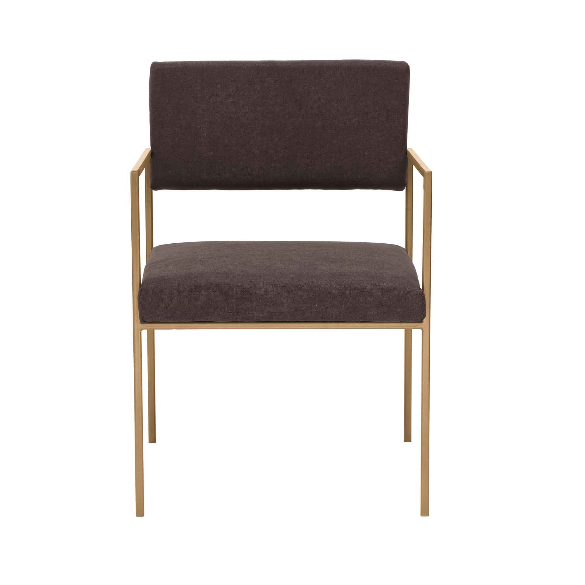 CUBE Armchair, Powder-Coated Steel Frame front view yellow frame, brown fabric