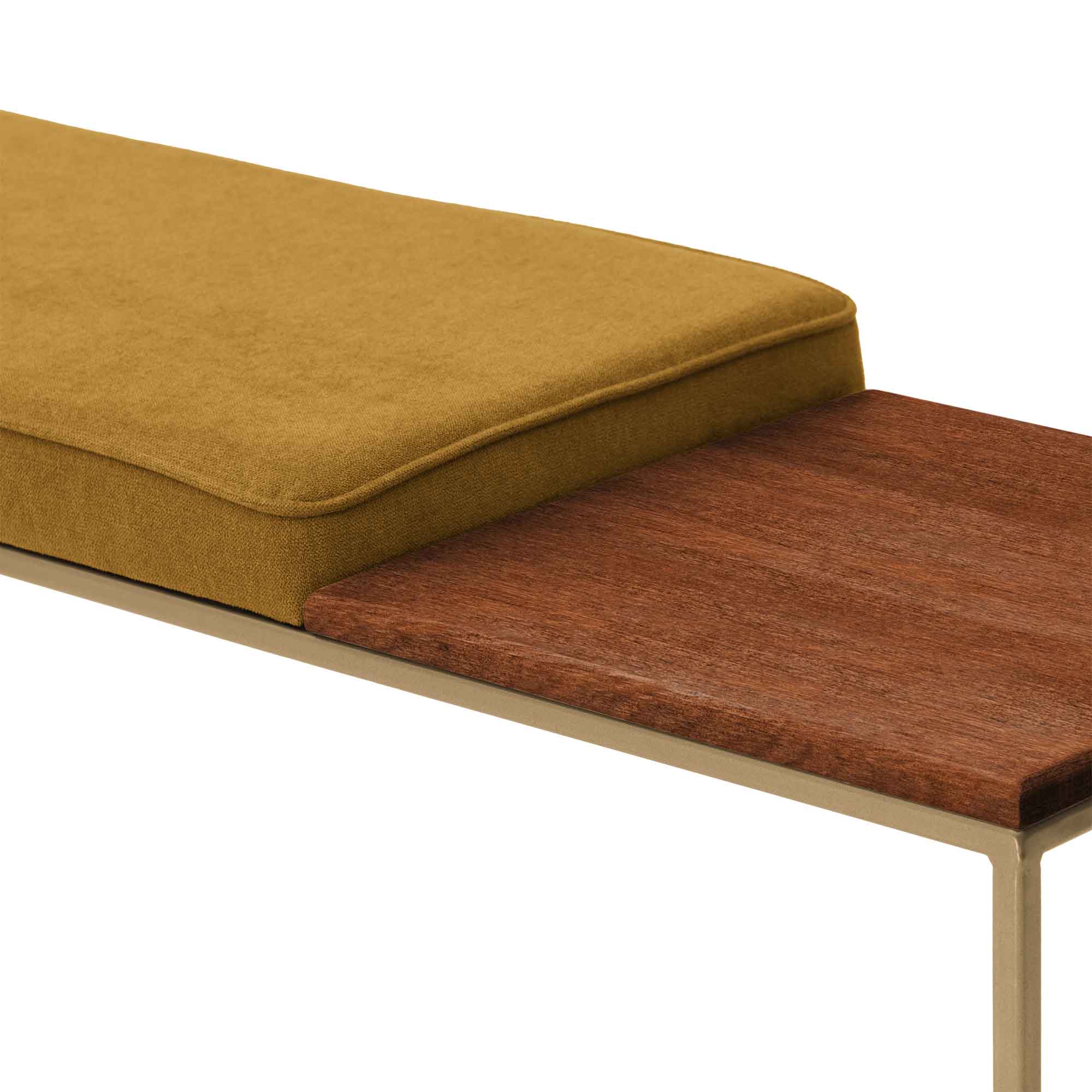 Beech Wood Seat, Walnut Colour yellow fabirc, closer view, yellow frame