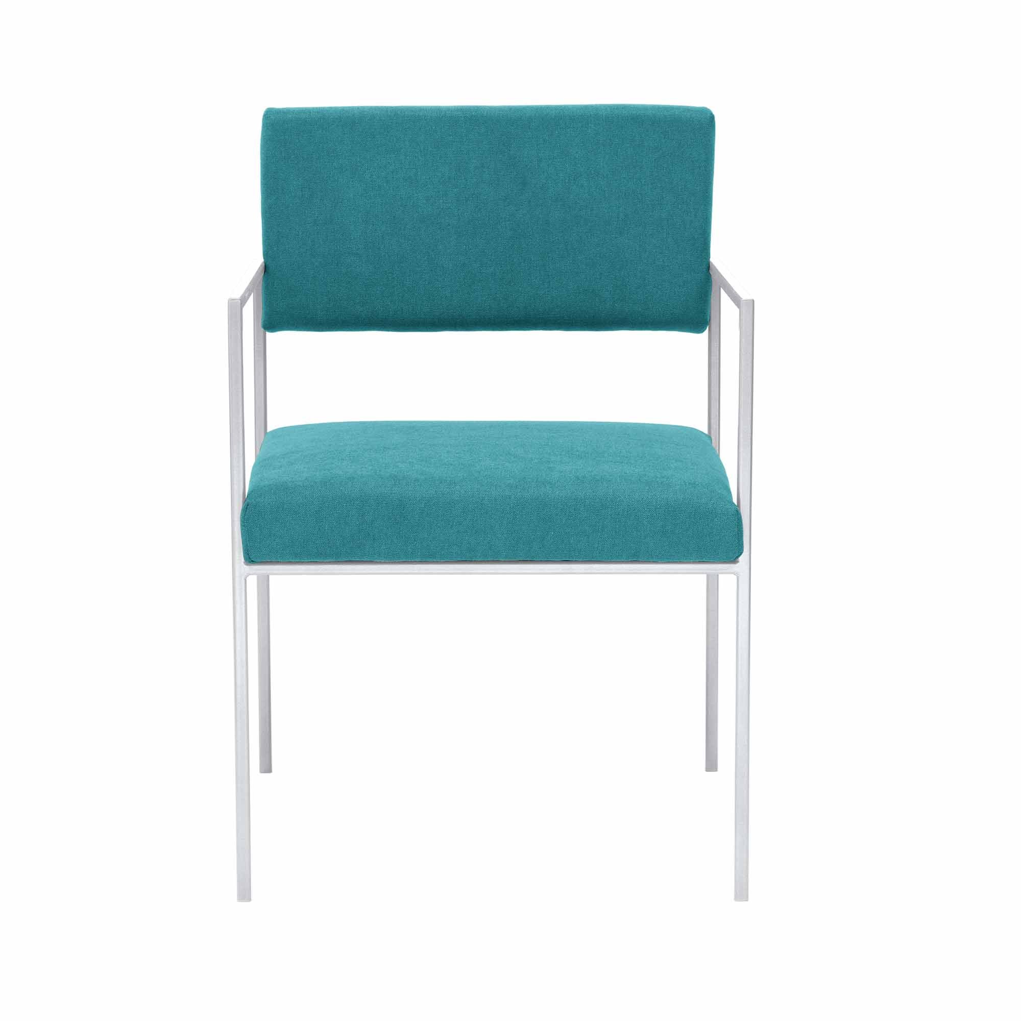CUBE Armchair, Powder-Coated Steel Frame blue fabric, yellow frame, front view