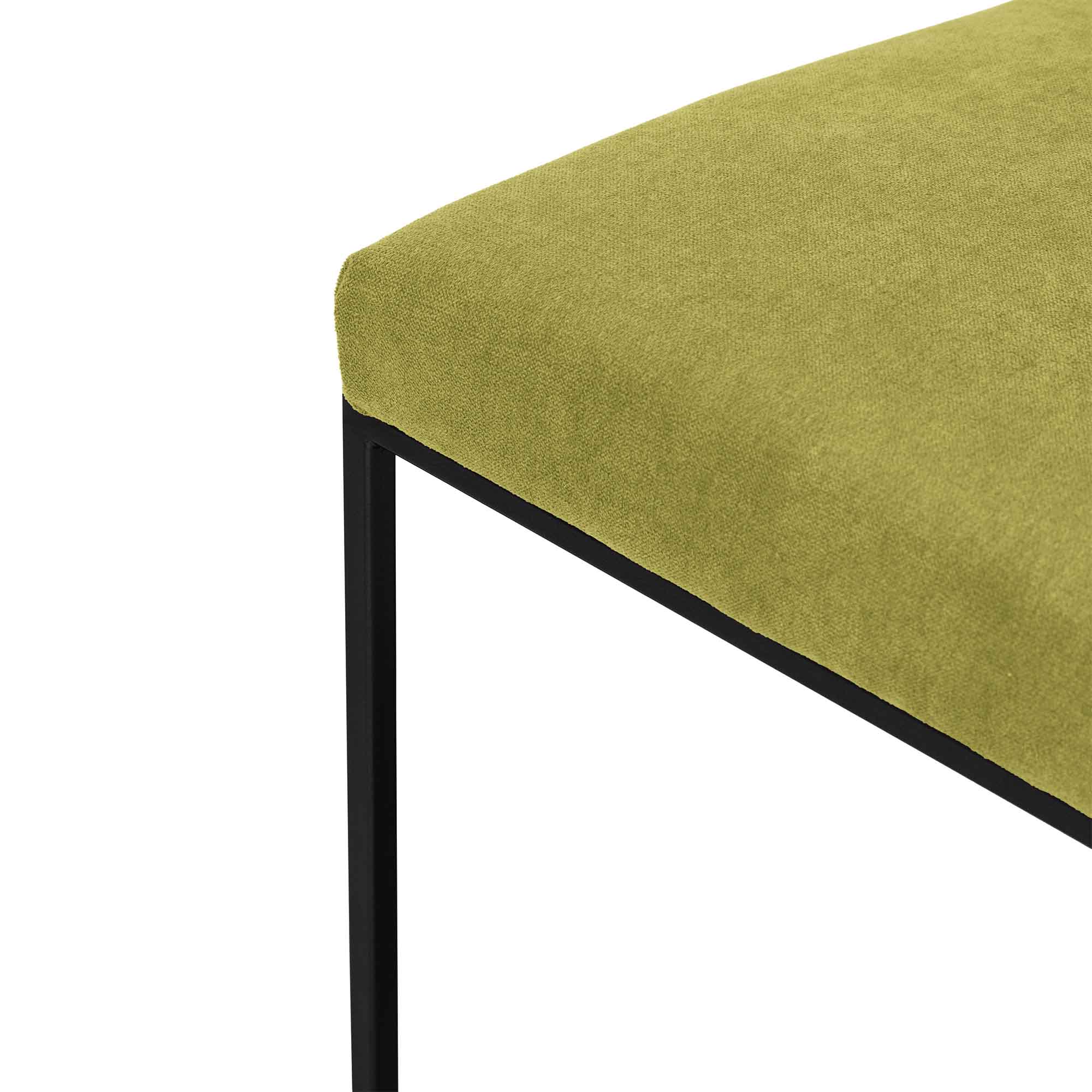 Chair, Powder-Coated Steel Frame black frame, green fabric, close detail view