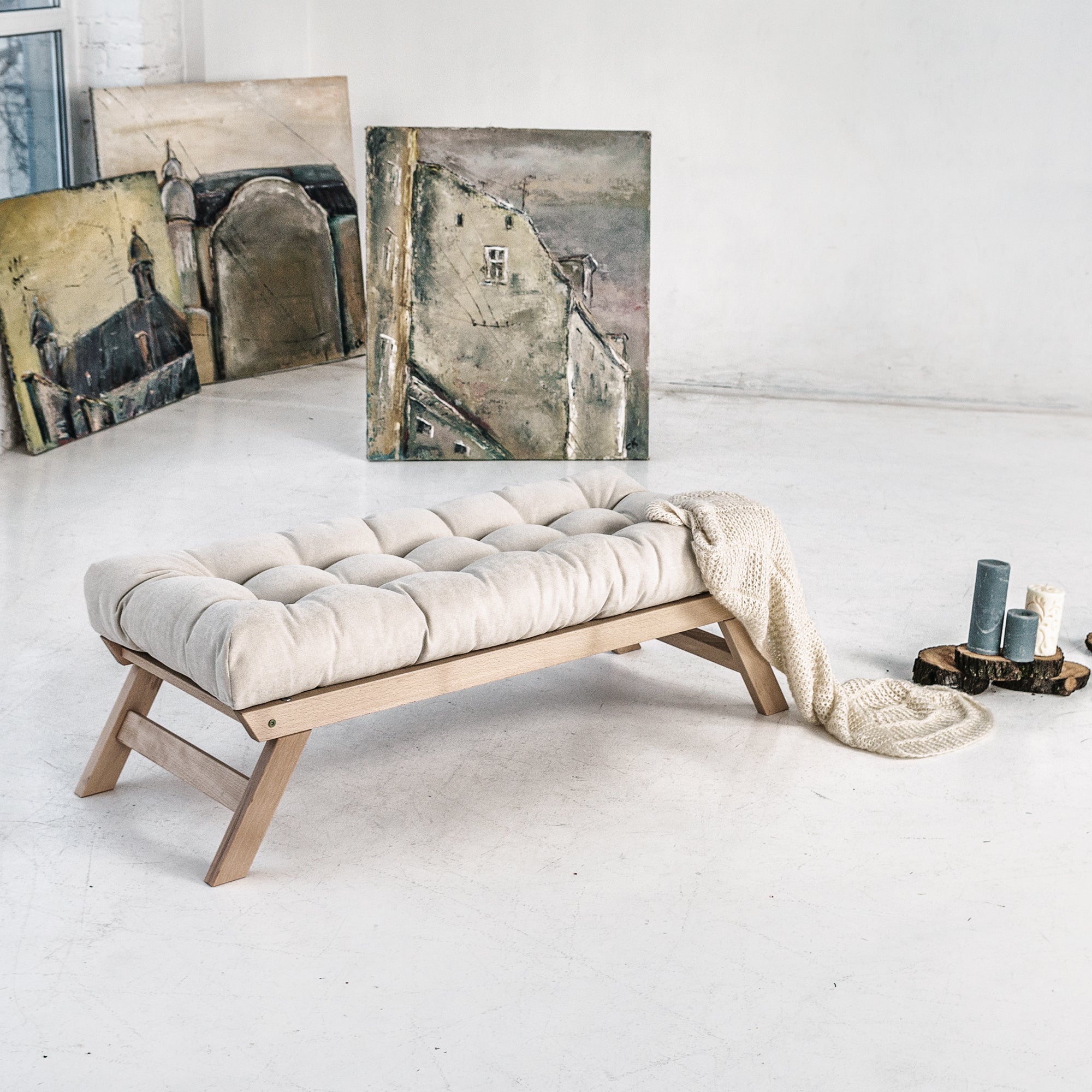 ALLEGRO Wooden Bench Seat with Cushions