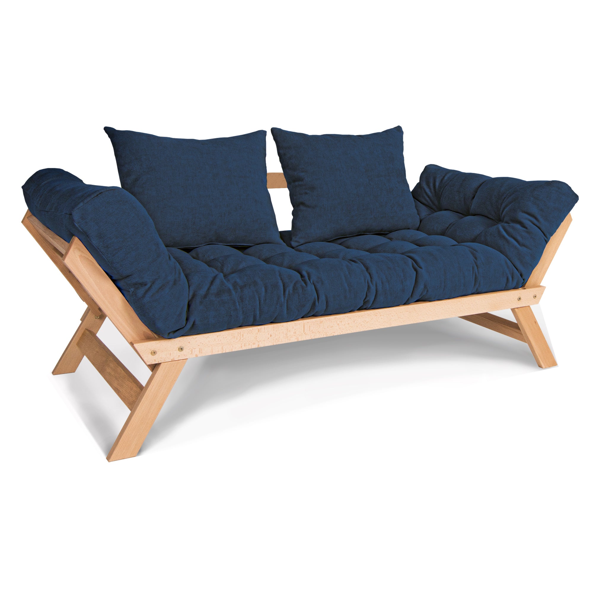 ALLEGRO Folding Sofa Bed, Beech Wood Frame, Natural Colour upholstery colour blue