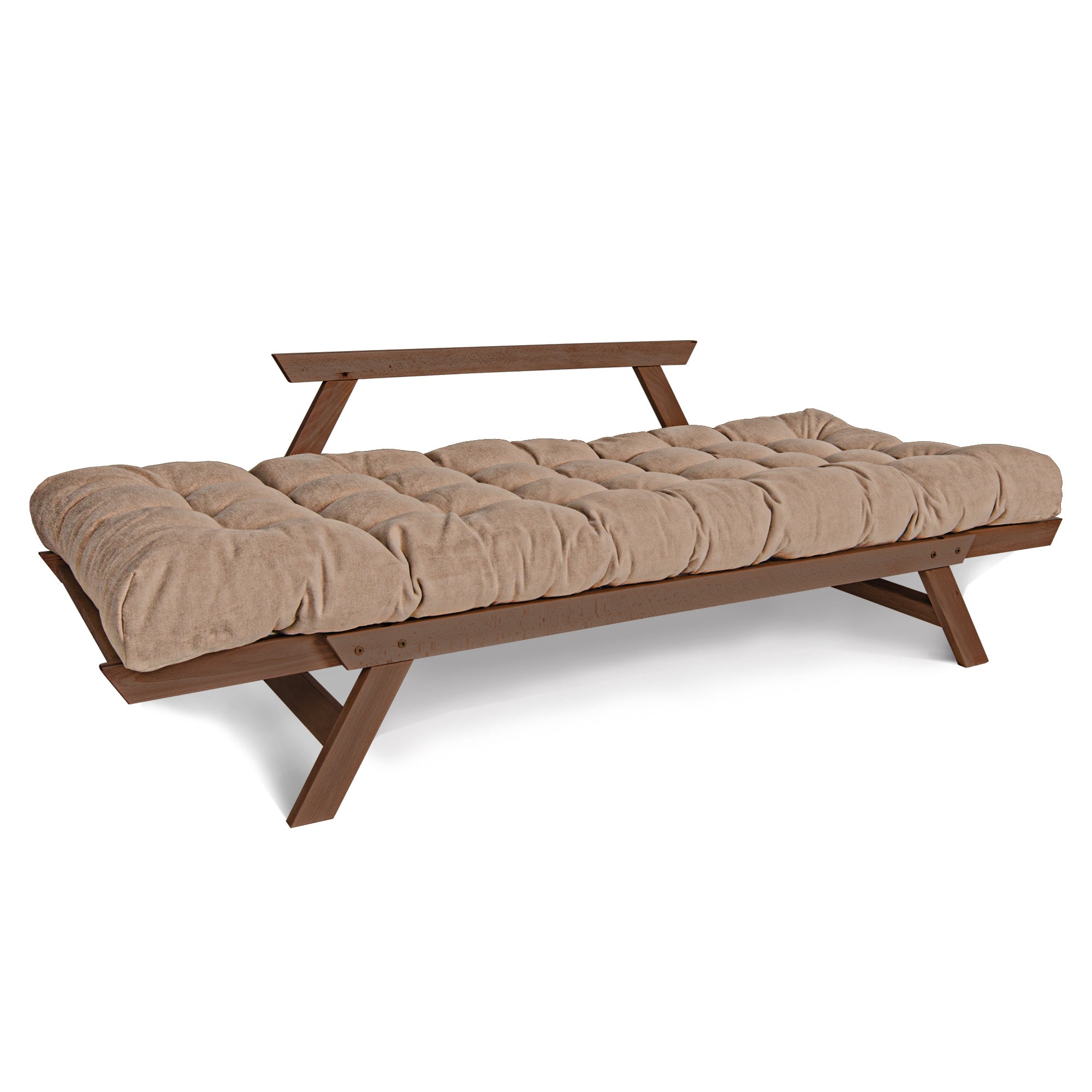 ALLEGRO Folding Futon Couch, Beech Wood Frame, Brown