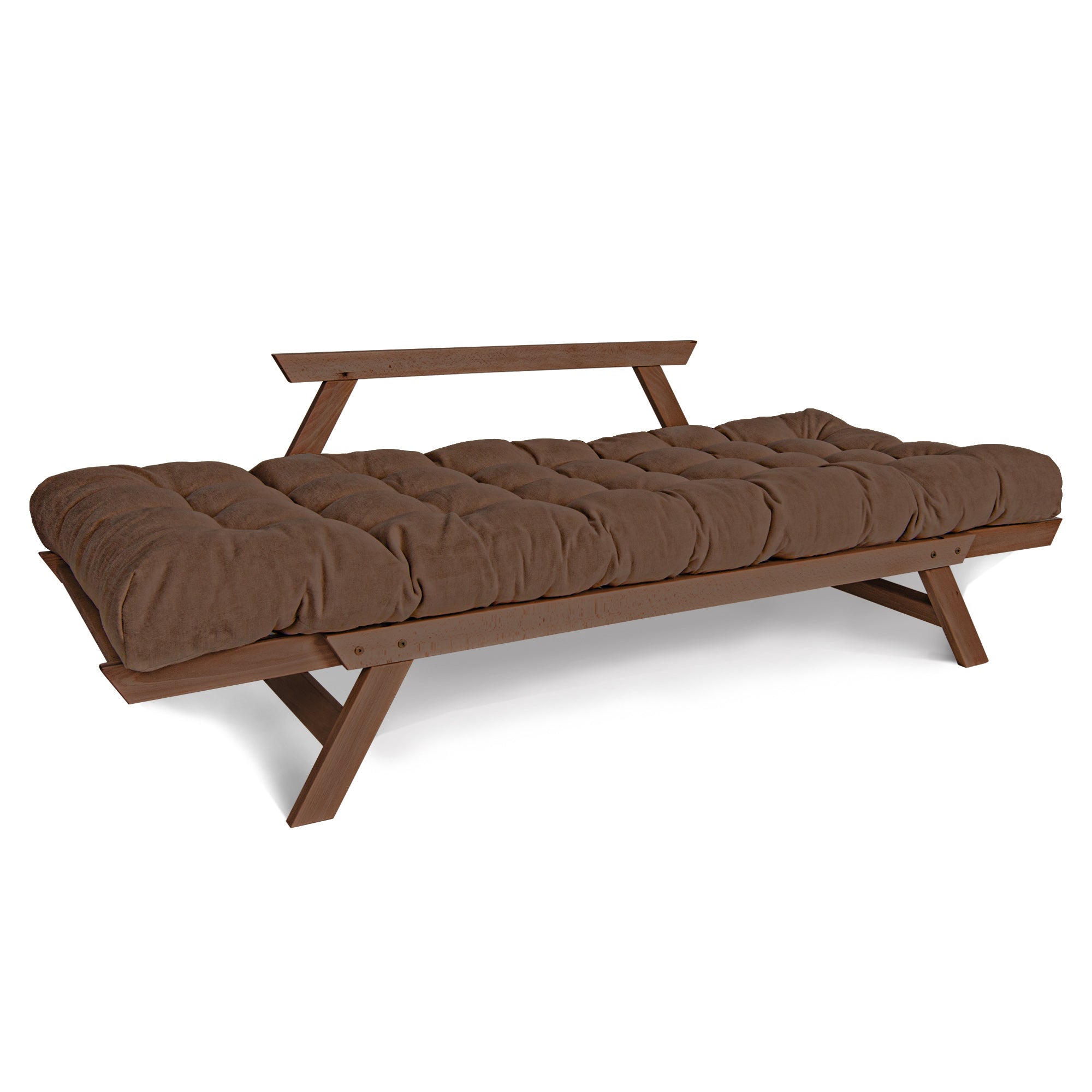ALLEGRO Folding Futon Couch, Beech Wood Frame, Brown