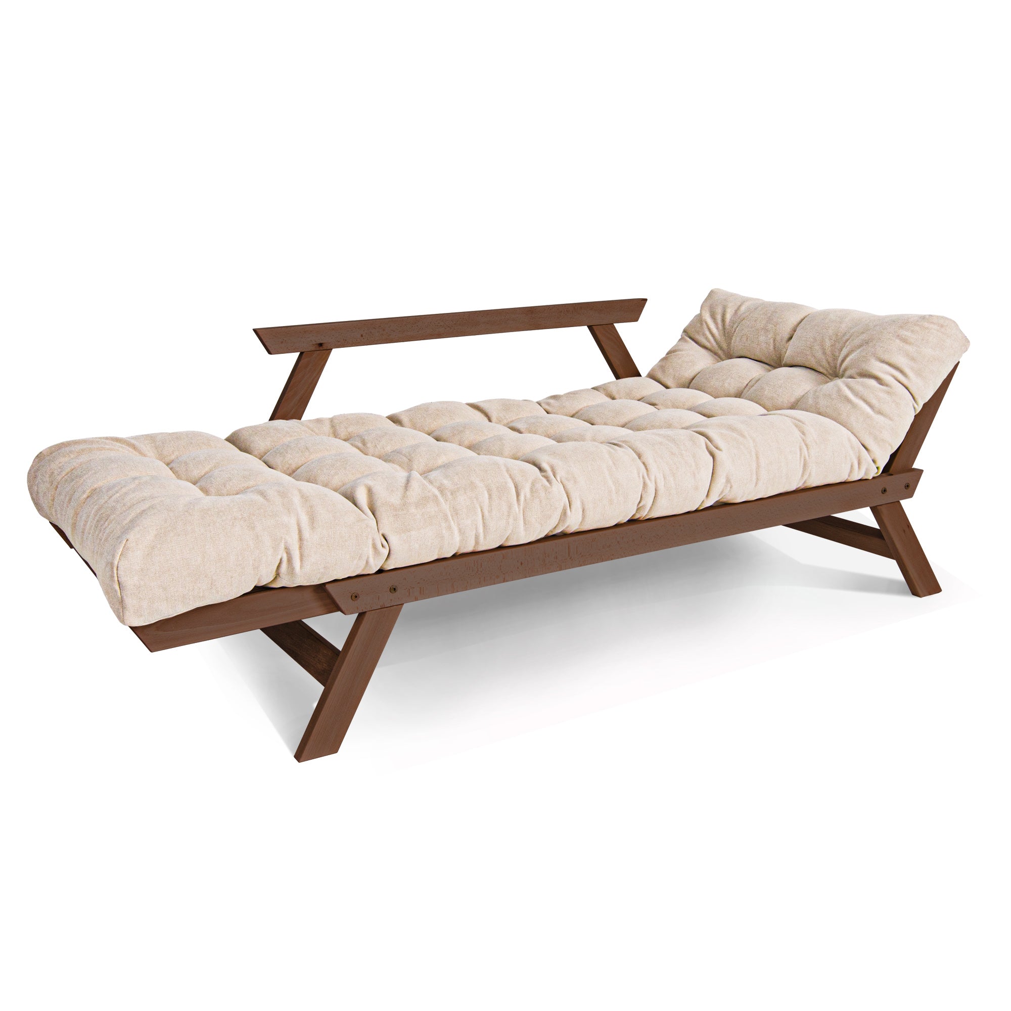 ALLEGRO Folding Futon Couch, Beech Wood Frame, Brown