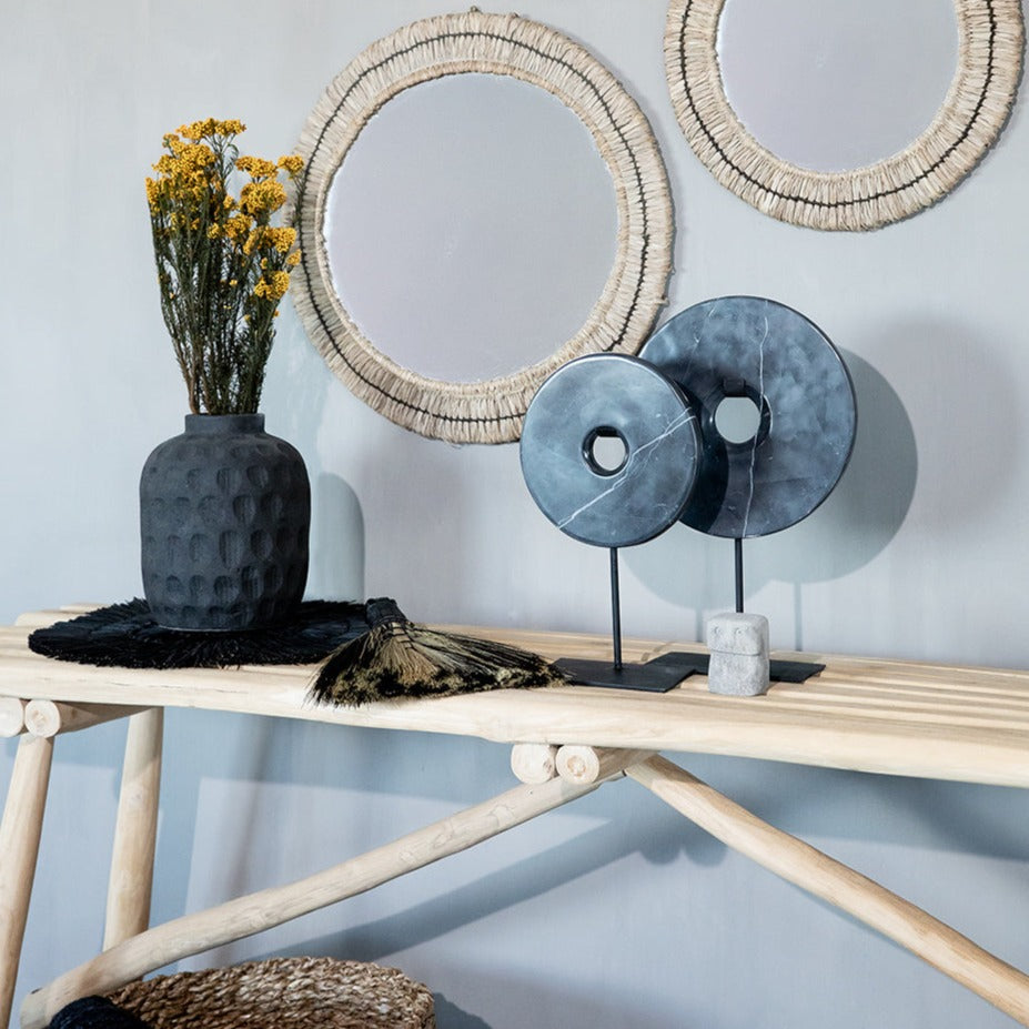 THE MARBLE DISC On Stand-Black-Medium interior view with mirrors and vase
