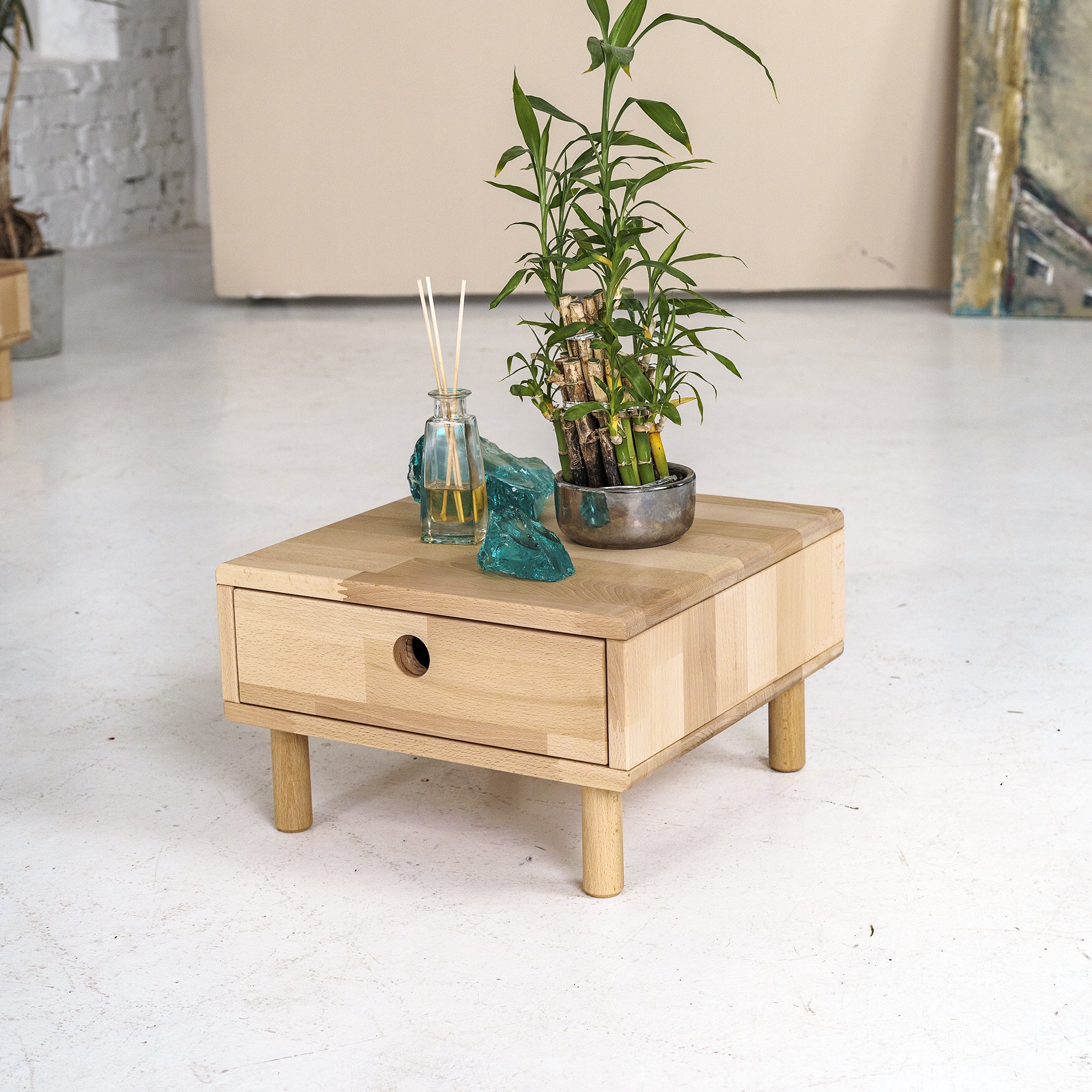 Cone bedside table in interior view