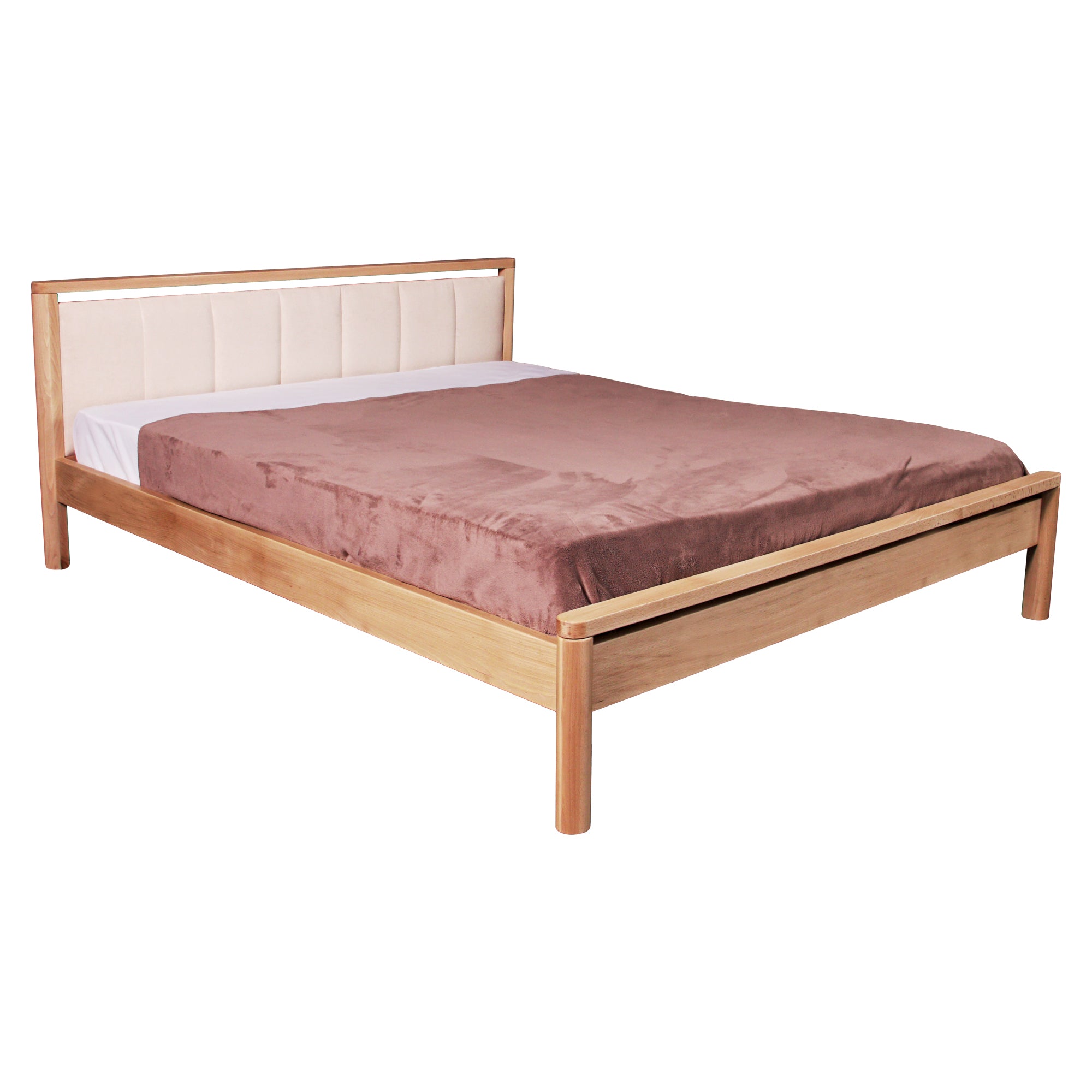 DROP SOFT Double Bed Natural Wood Beech Frame with Upholstered Headboard