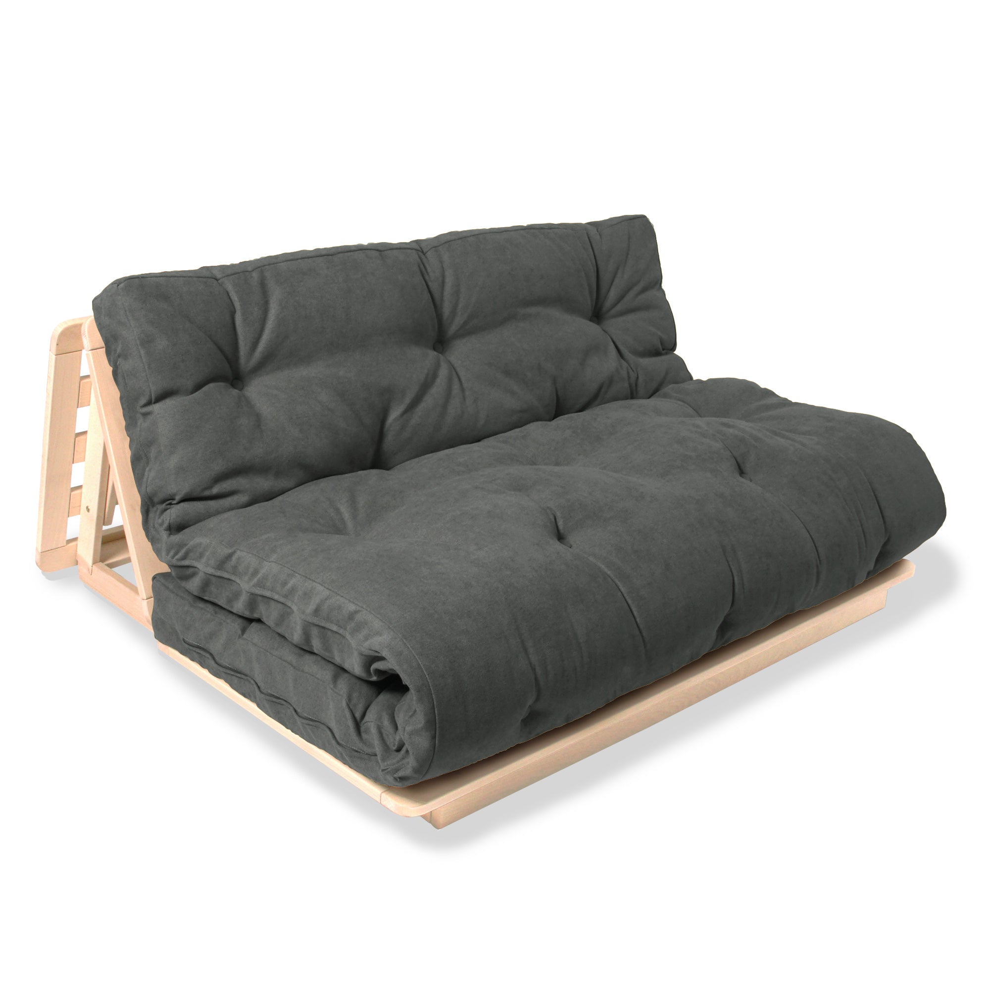 LAYTI-140 Futon Chair, Beech Wood, Natural Colour-gray fabric