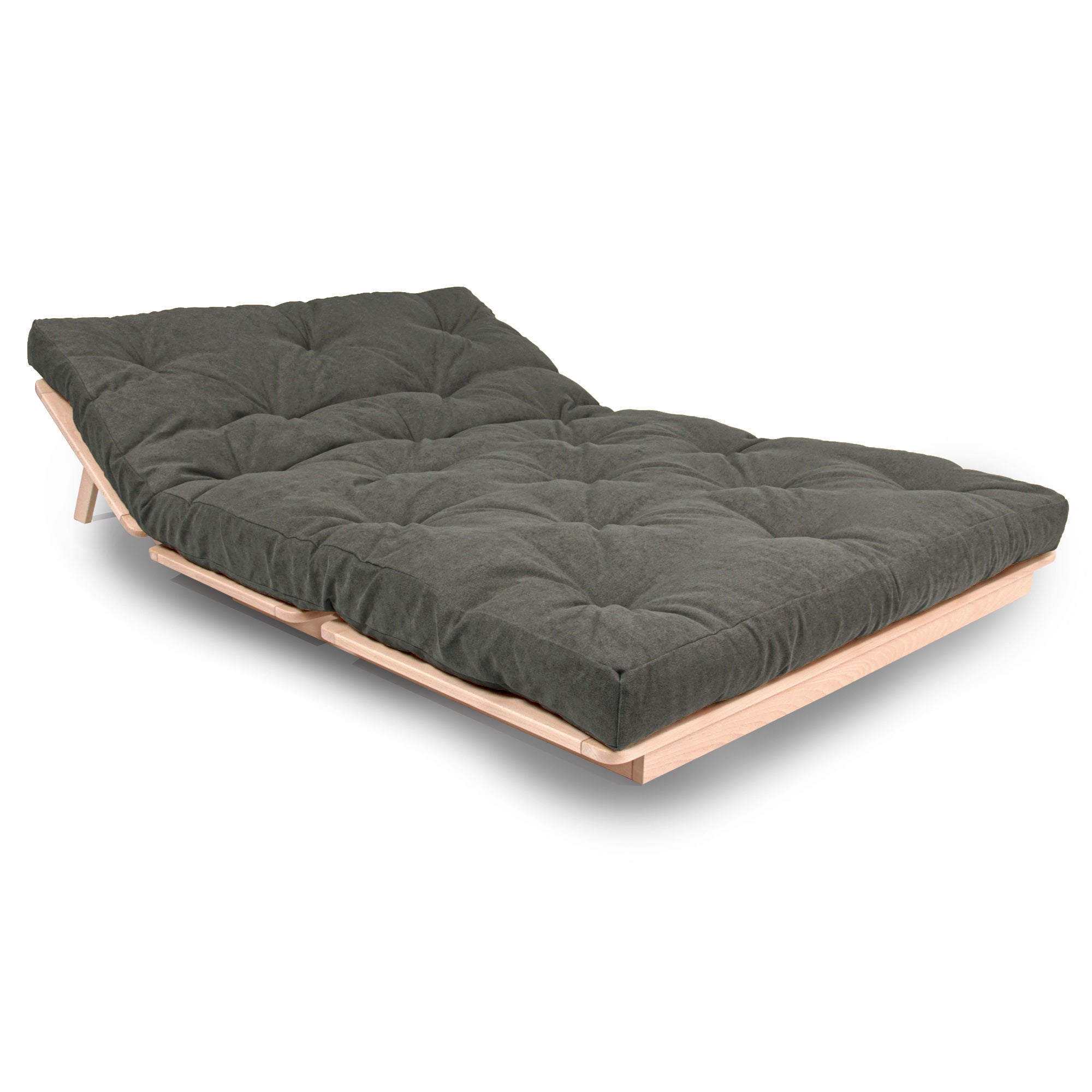 LAYTI-140 Double Futon Sofa Bed, Solid Beech Wood, Natural