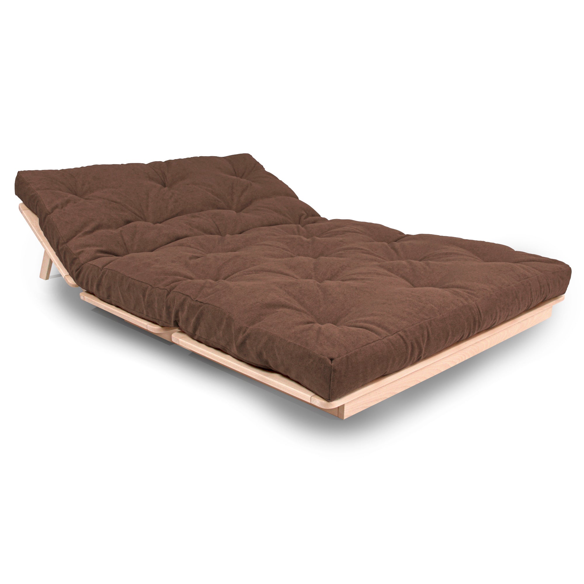 LAYTI-140 Double Futon Sofa Bed, Solid Beech Wood, Natural