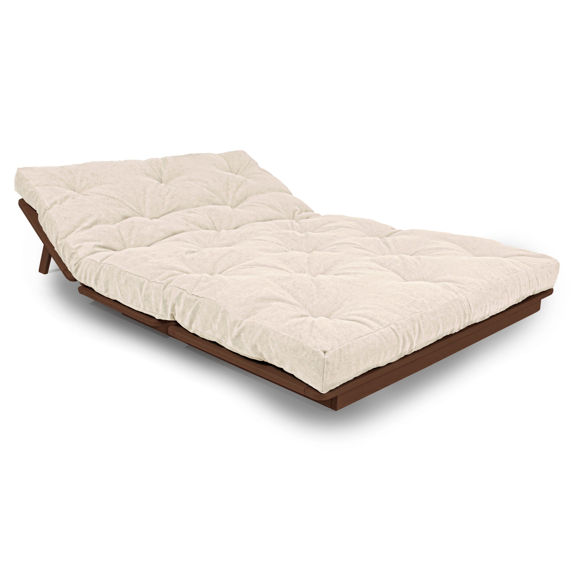 LAYTI-140 Futon Chair-walnut frame-folded view-creamy fabric