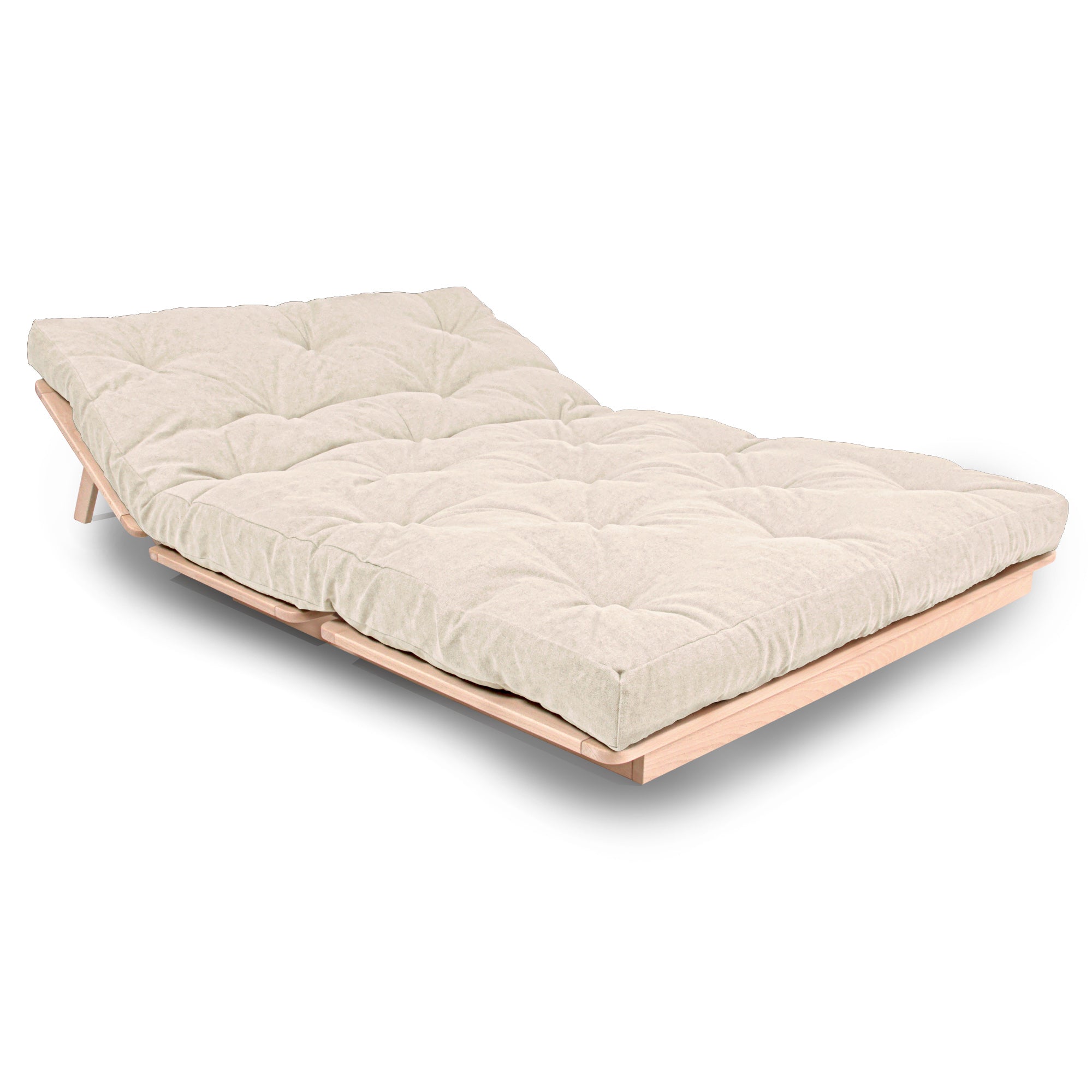 LAYTI-140 Double Futon Sofa Bed, Solid Beech Wood, Natural