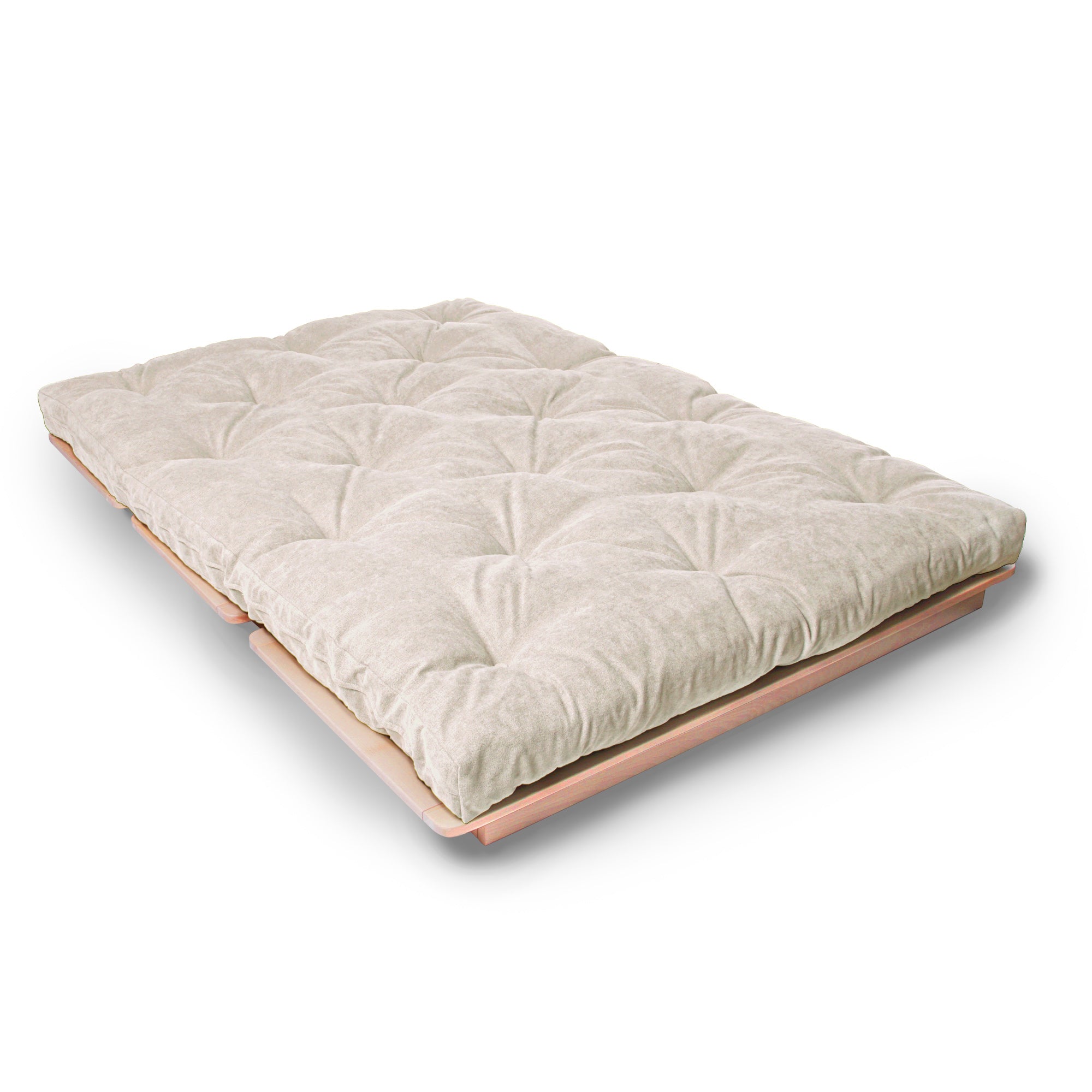 LAYTI-140 Double Futon Sofa Bed, Solid Beech Wood, Natural
