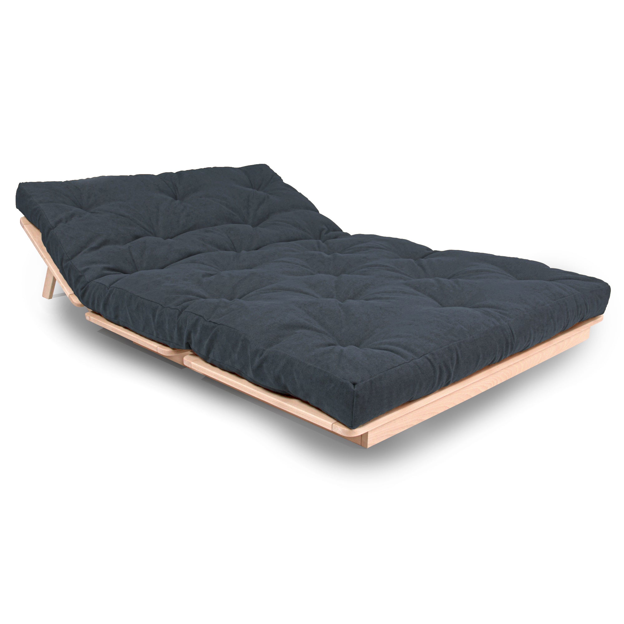 LAYTI-140 Double Futon Sofa Bed, Solid Beech Wood, Natural