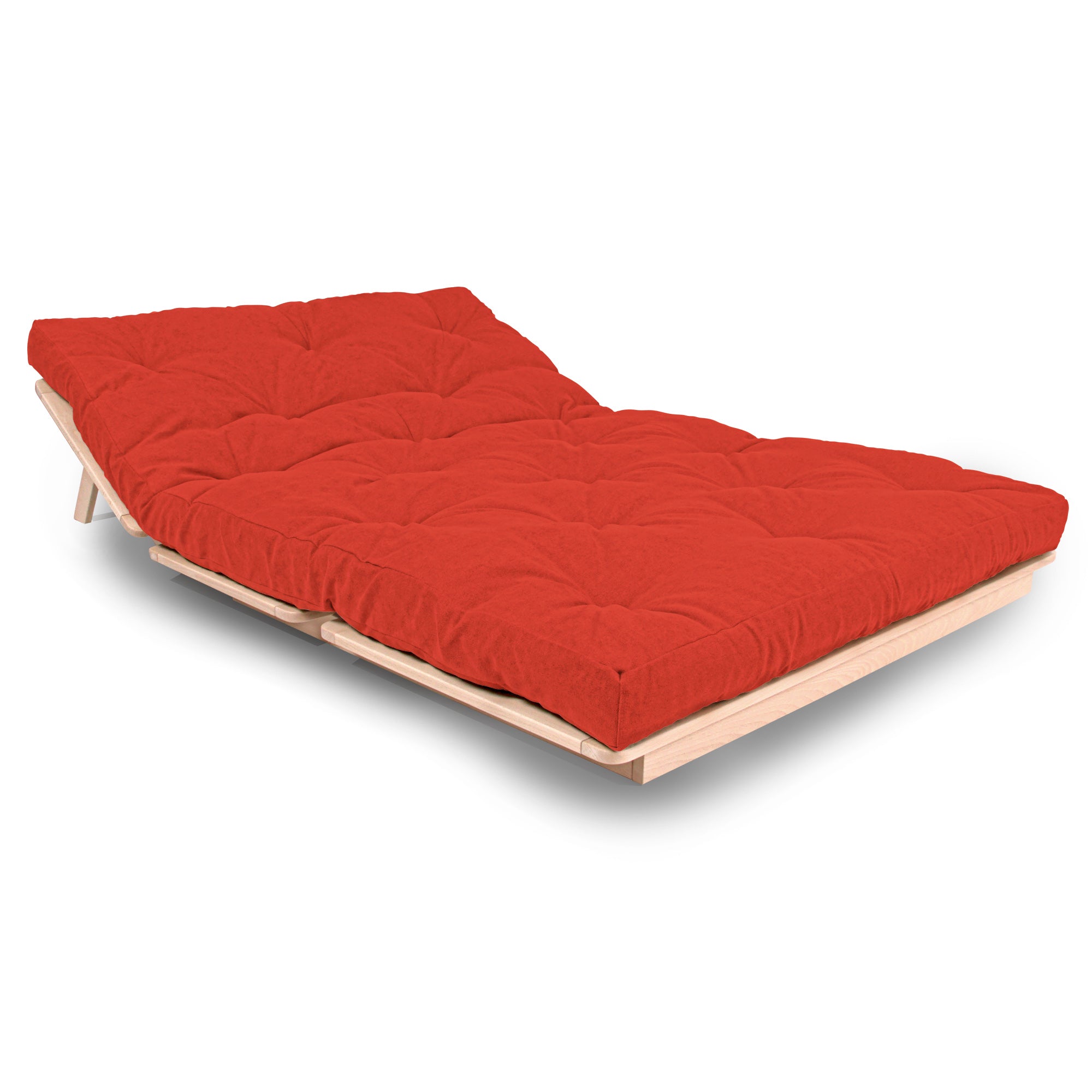 LAYTI-140 Double Futon Sofa Bed, Solid Beech Wood, Natural