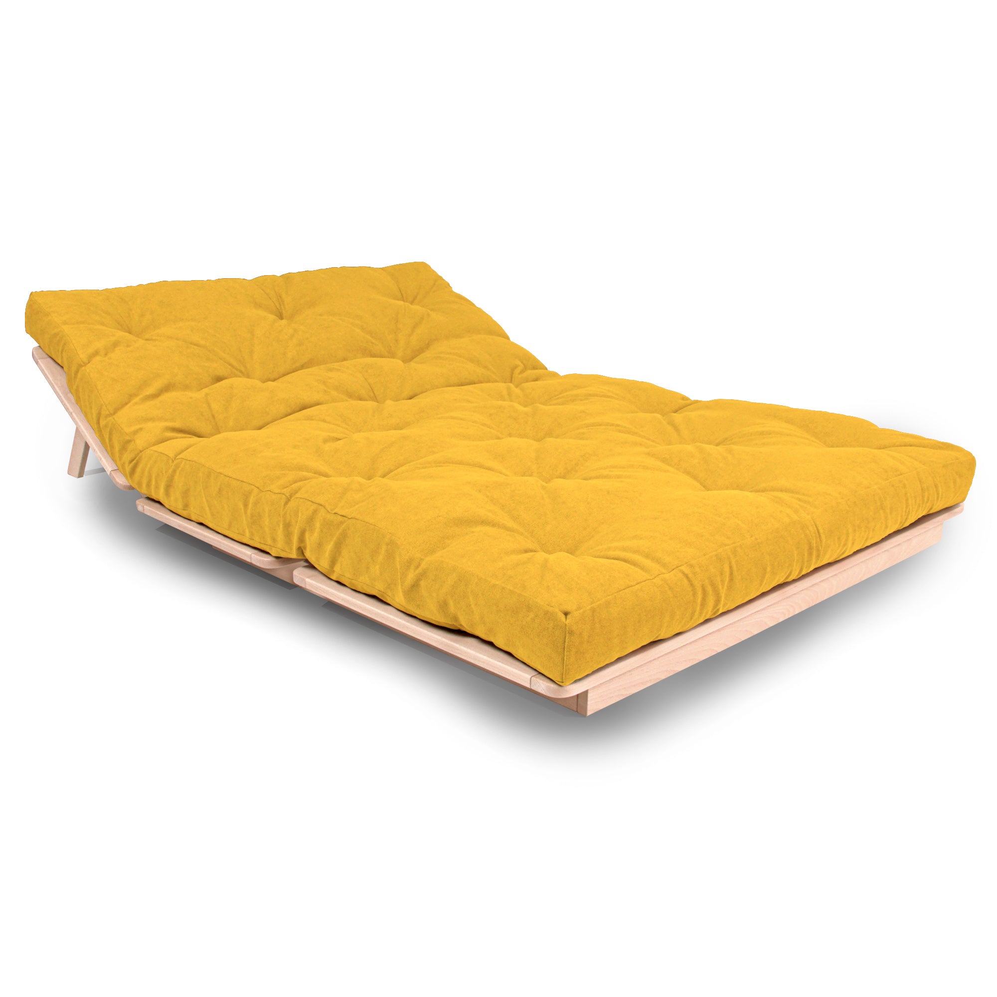 LAYTI-140 Double Futon Sofa Bed, Solid Beech Wood, Natural