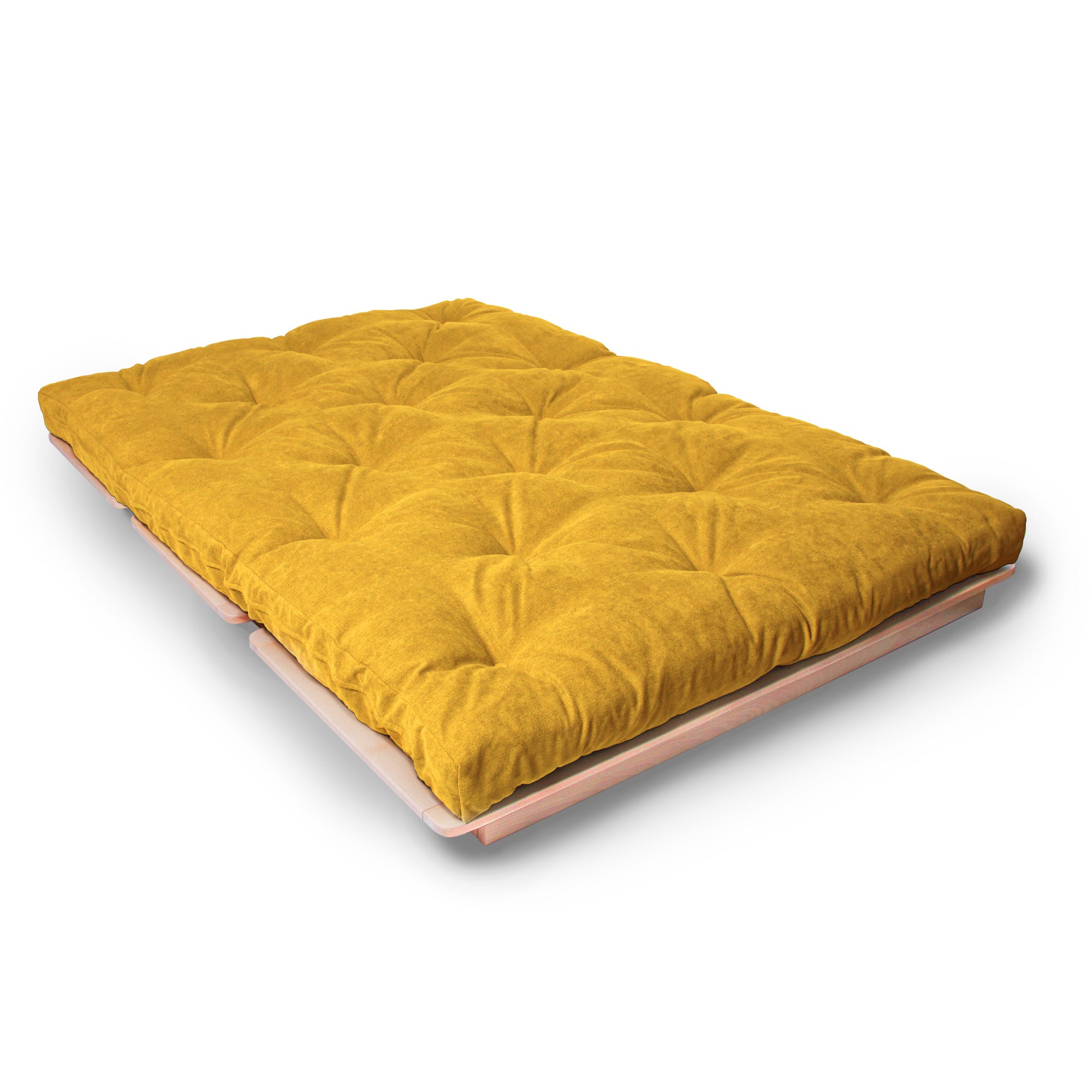 LAYTI-140 Double Futon Sofa Bed, Solid Beech Wood, Natural