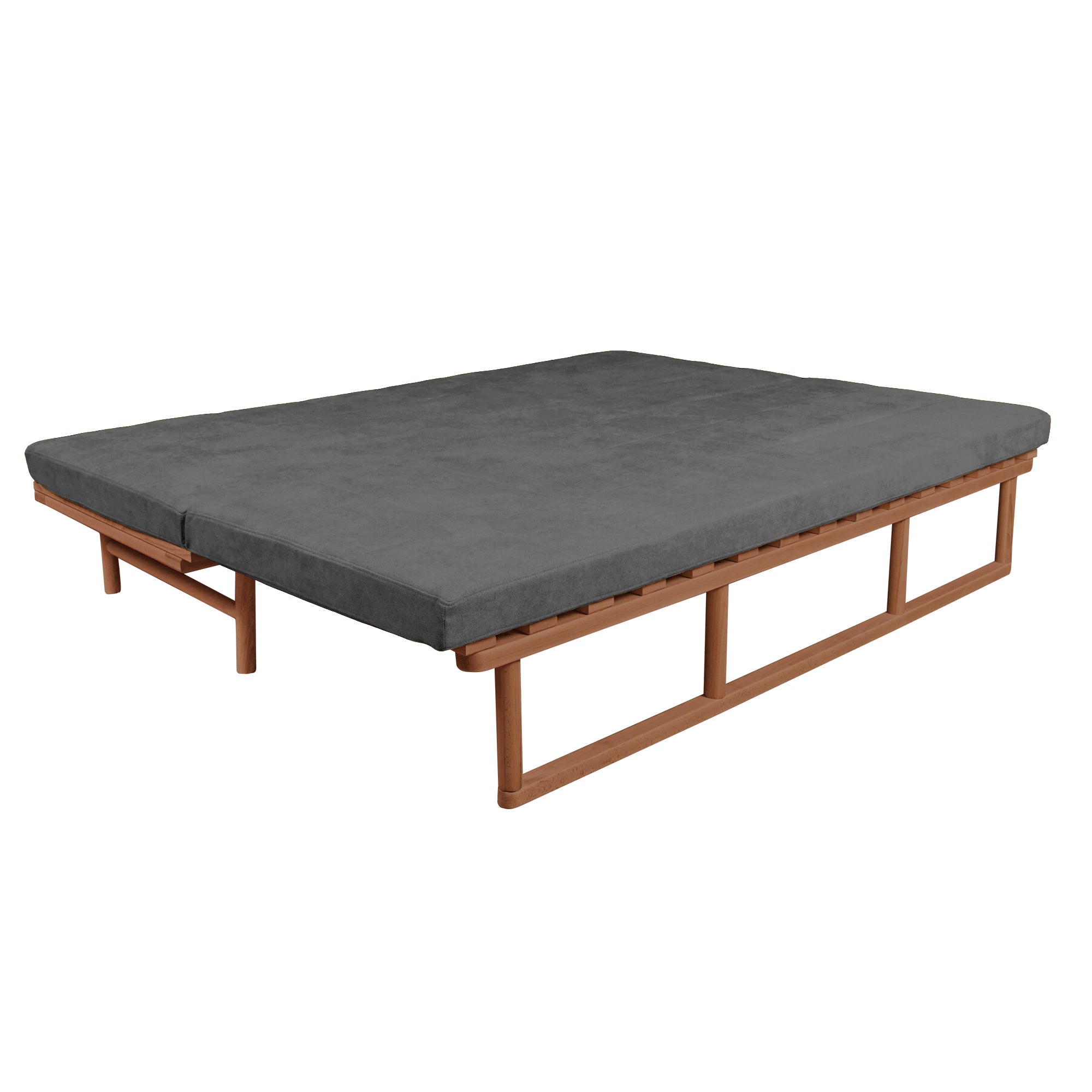 Le MAR Folding Daybed, Beech Wood Frame, Caramel Colour-gray upholstery-folded view