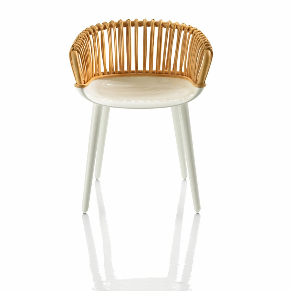 CYBORG CLUB Chair white with natural wicker back