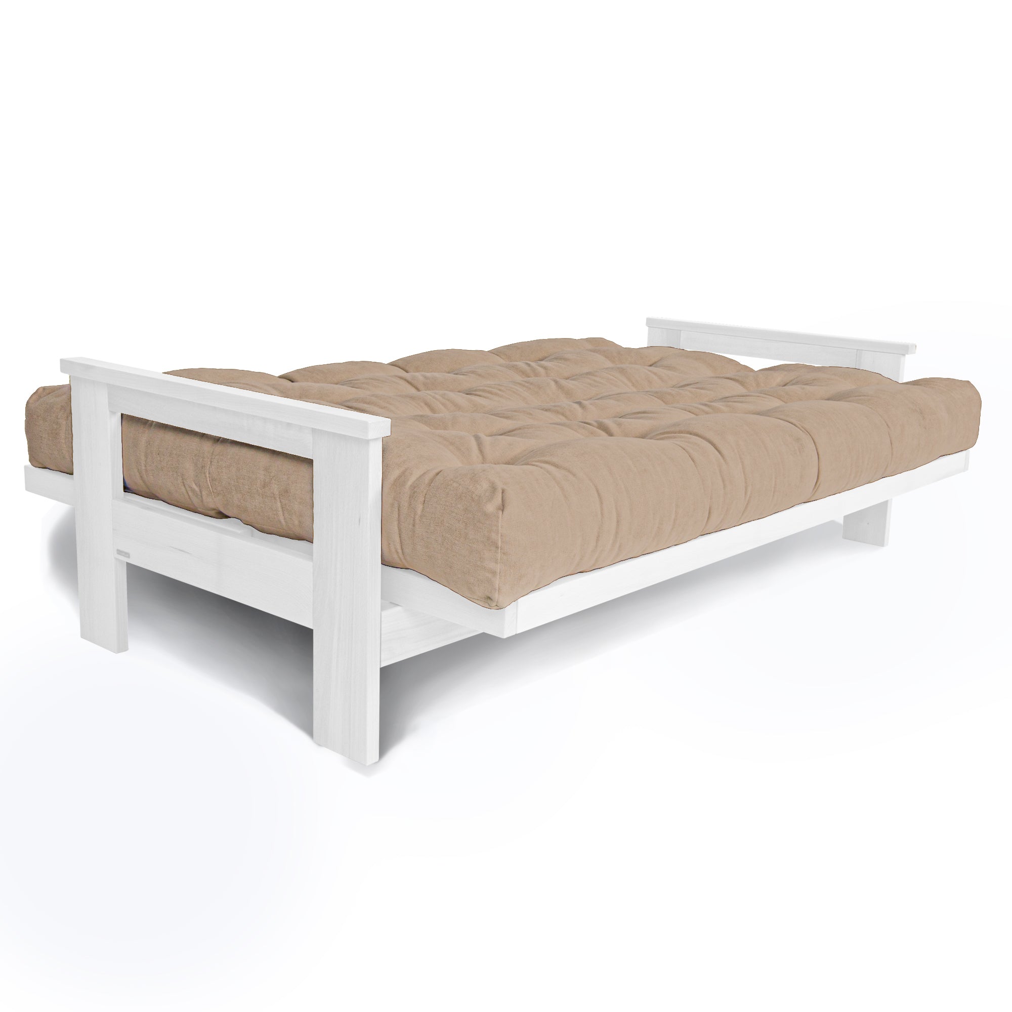 MEXICO 3 Seater Click Clack Futon Solid Beech Wood, White Colour