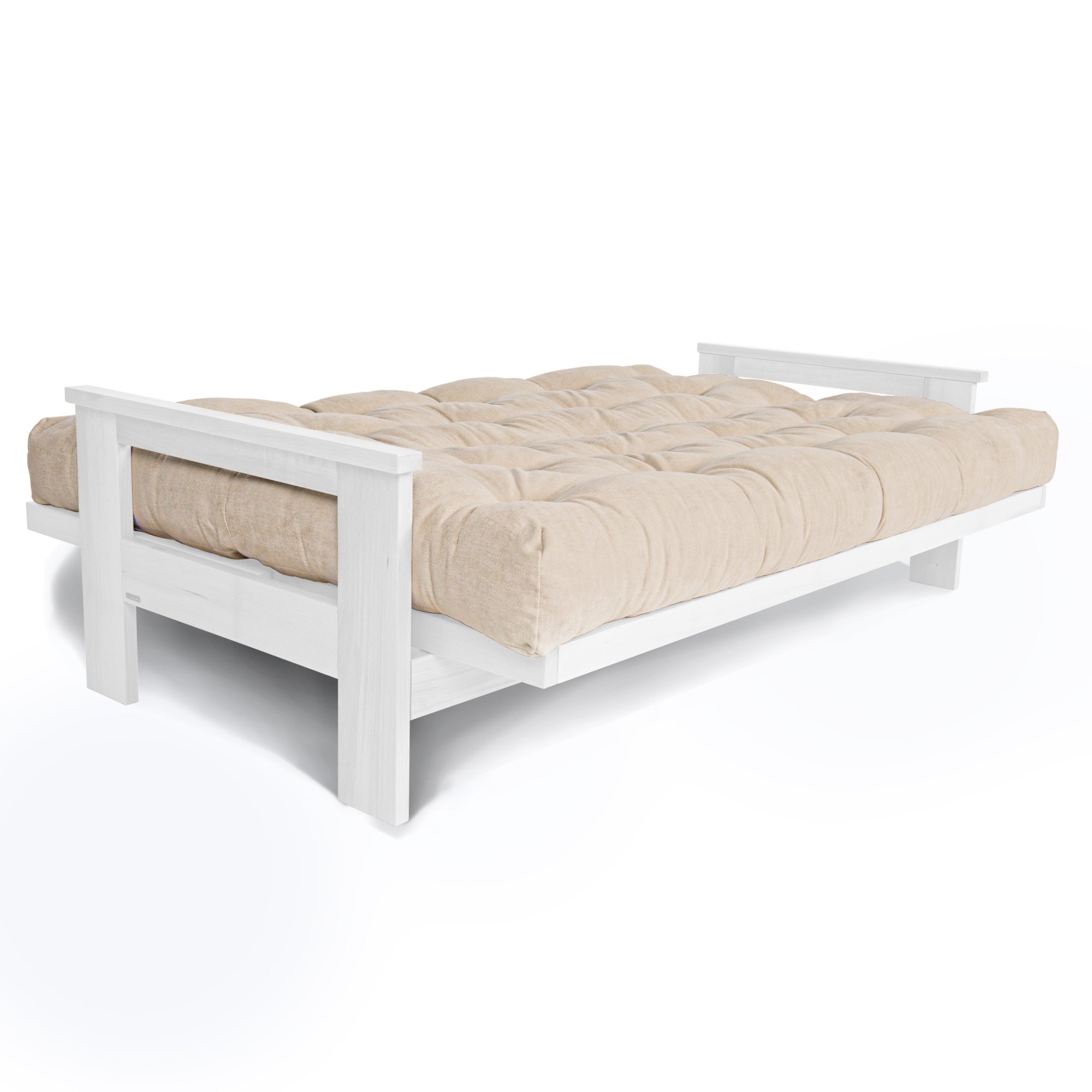 MEXICO 3 Seater Click Clack Futon Solid Beech Wood, White Colour