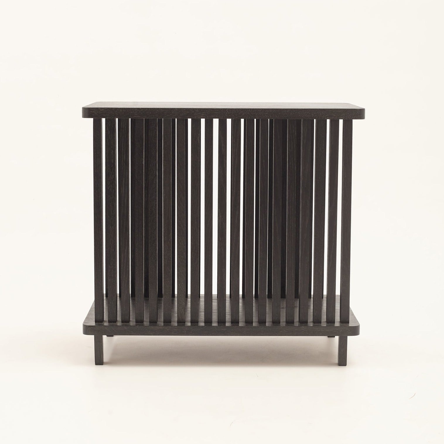 QUBANC Newspaper Holder Oak-black-front view