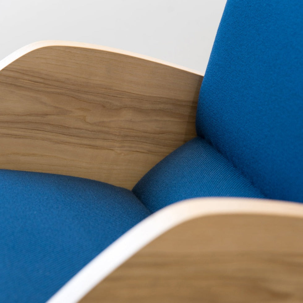R360 Armchair walnut frame upholstery colour  blue