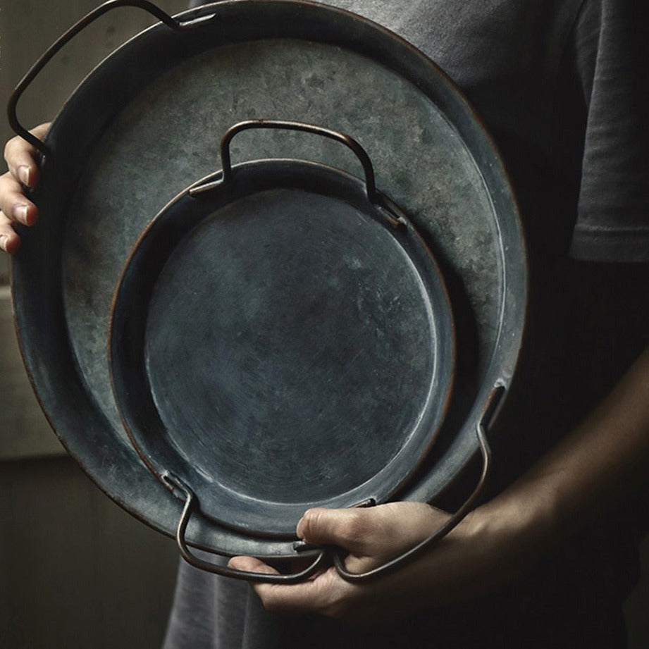 Handcrafted European Retro Metal Plate With Handles