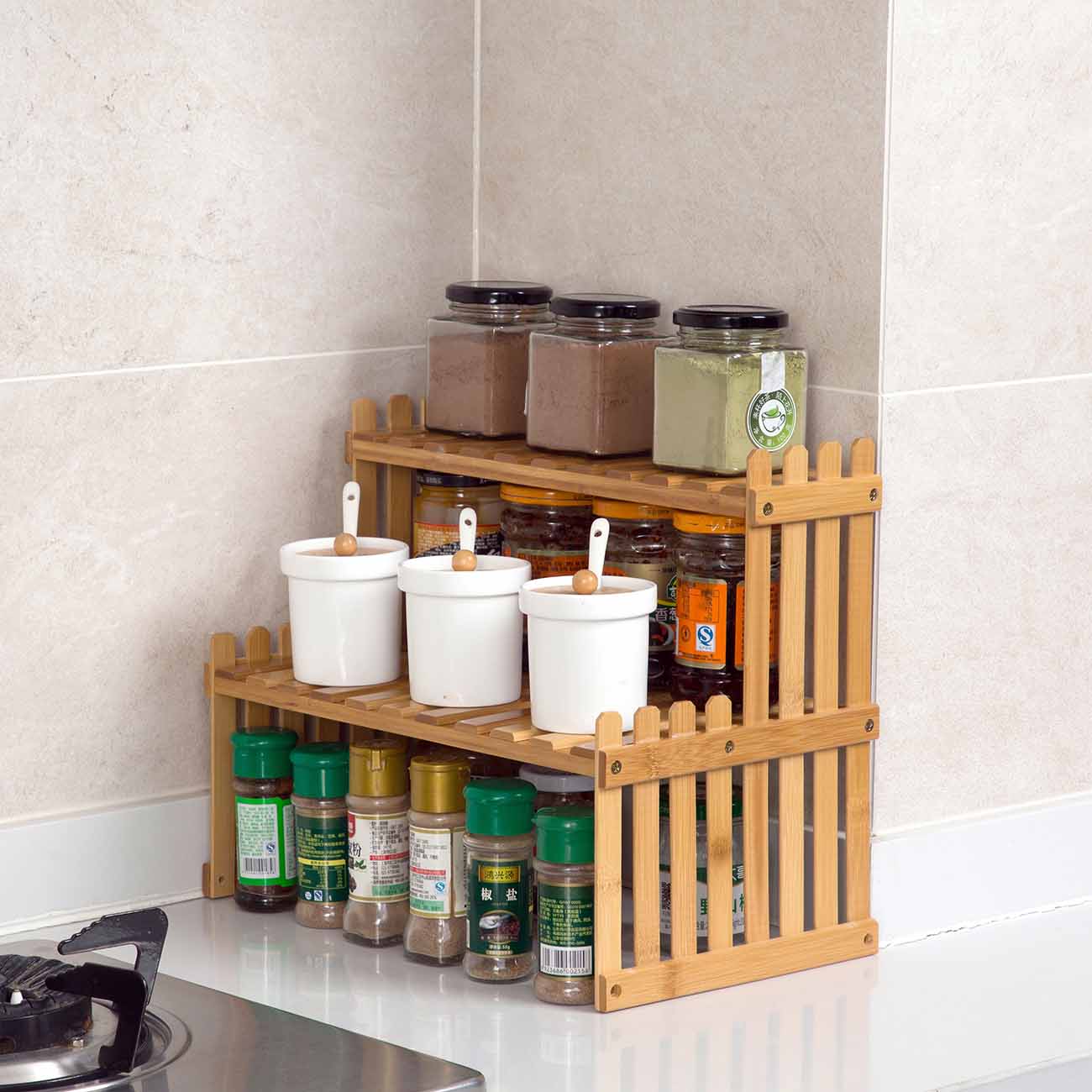 Double Layers Wood Storage Rack